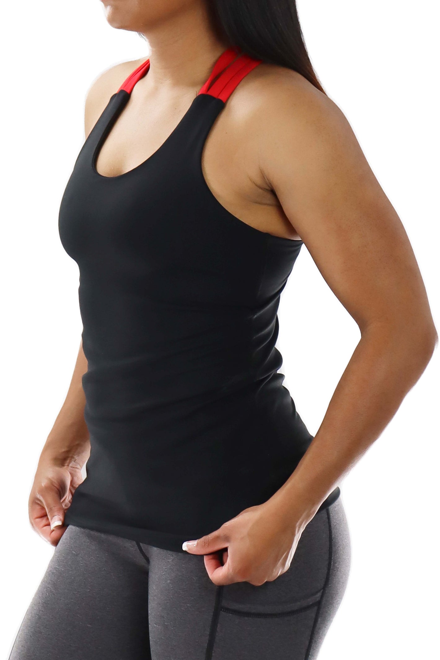 4003 - Criss Cross Back Tank - Black/Red