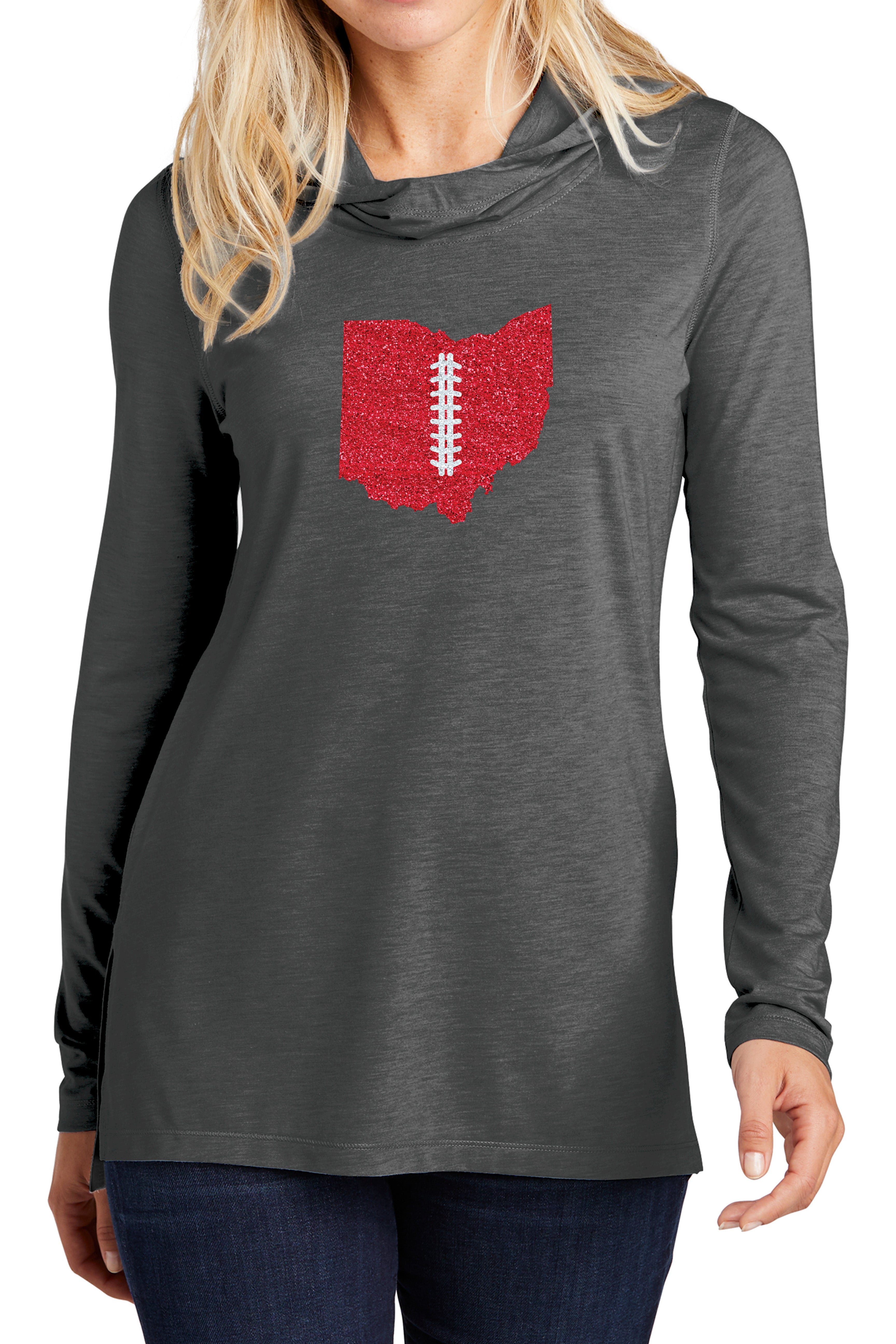 2209 - Ohio Football Life Sparkle Unisex Lightweight Hoodie/ Charcoal