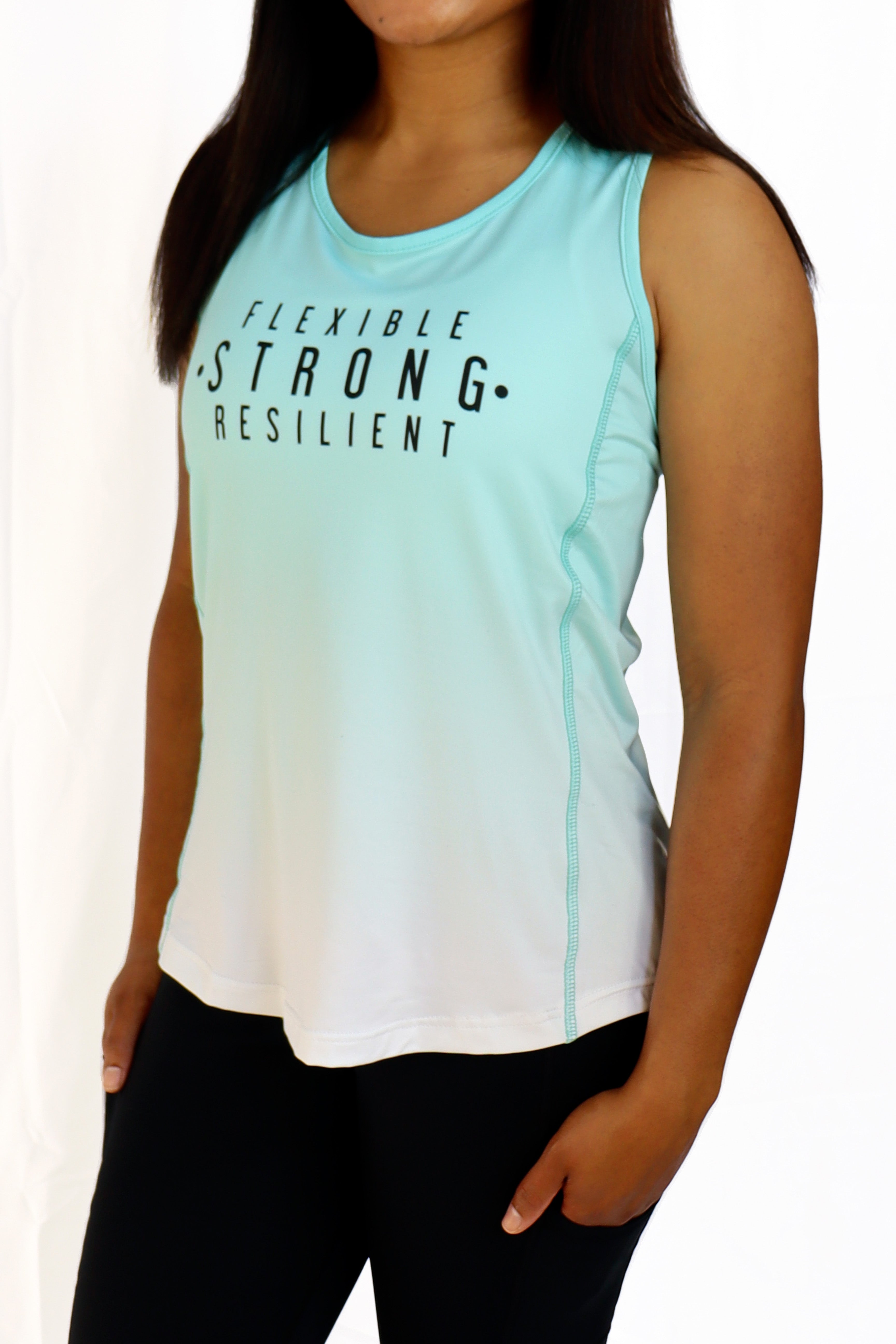 5008 - Flexible Strong Resilient Ombre Open Back Tank/ Teal