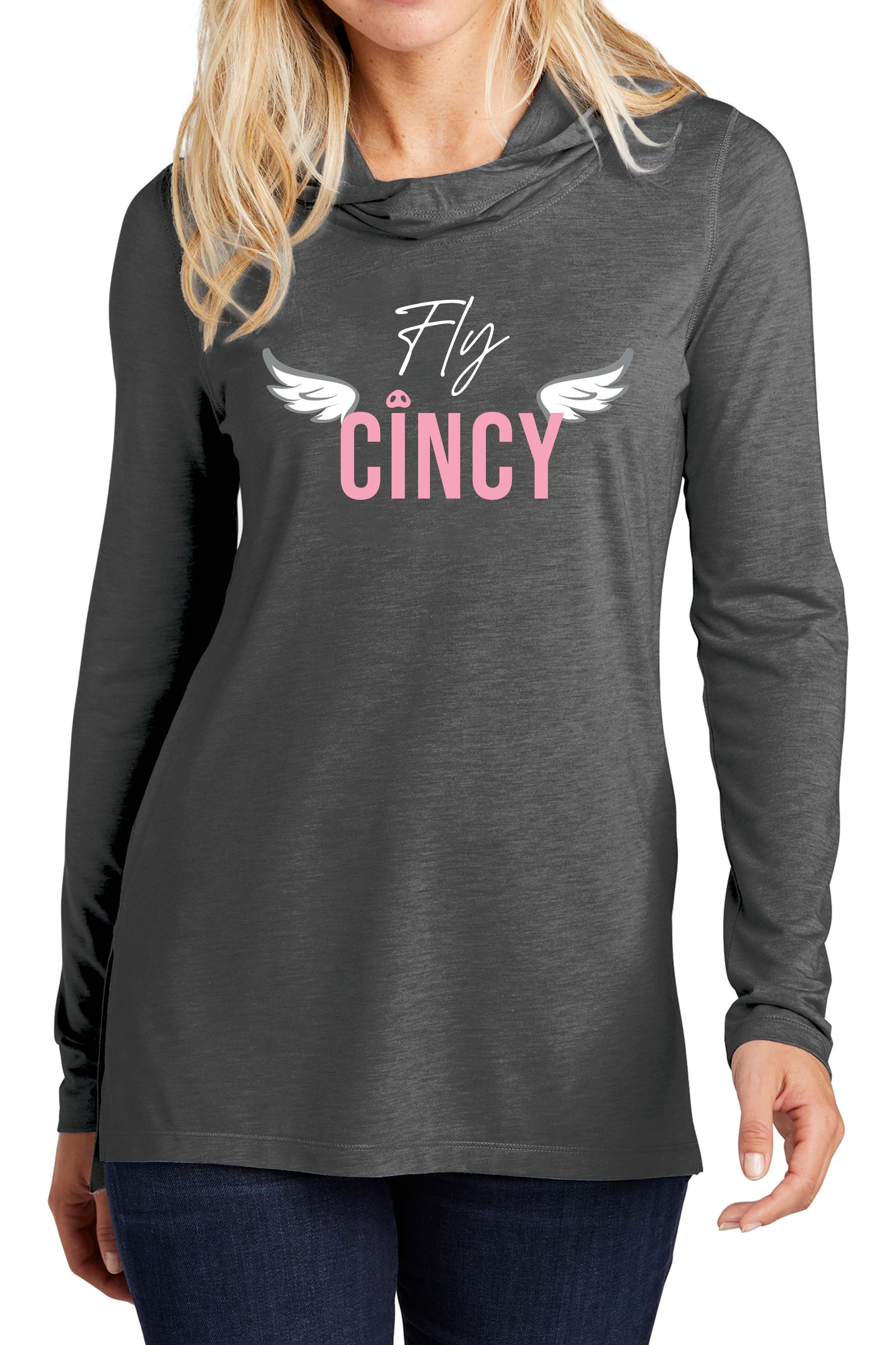7408 - "When Pigs Fly" Fly Cincy Unisex Lightweight Hoodie - Heather Charcoal