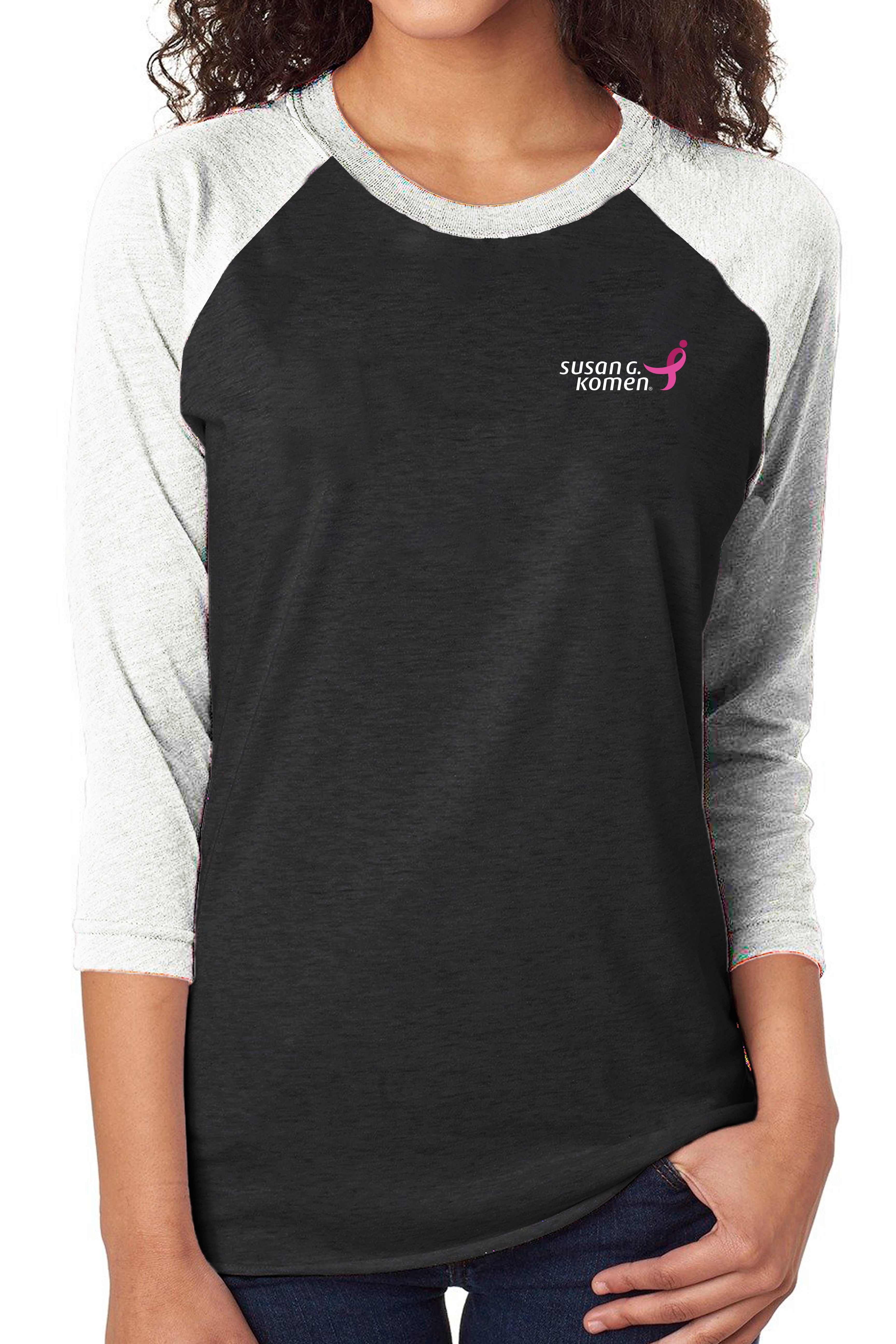 Susan G Komen Baseball Tee/ Black & White