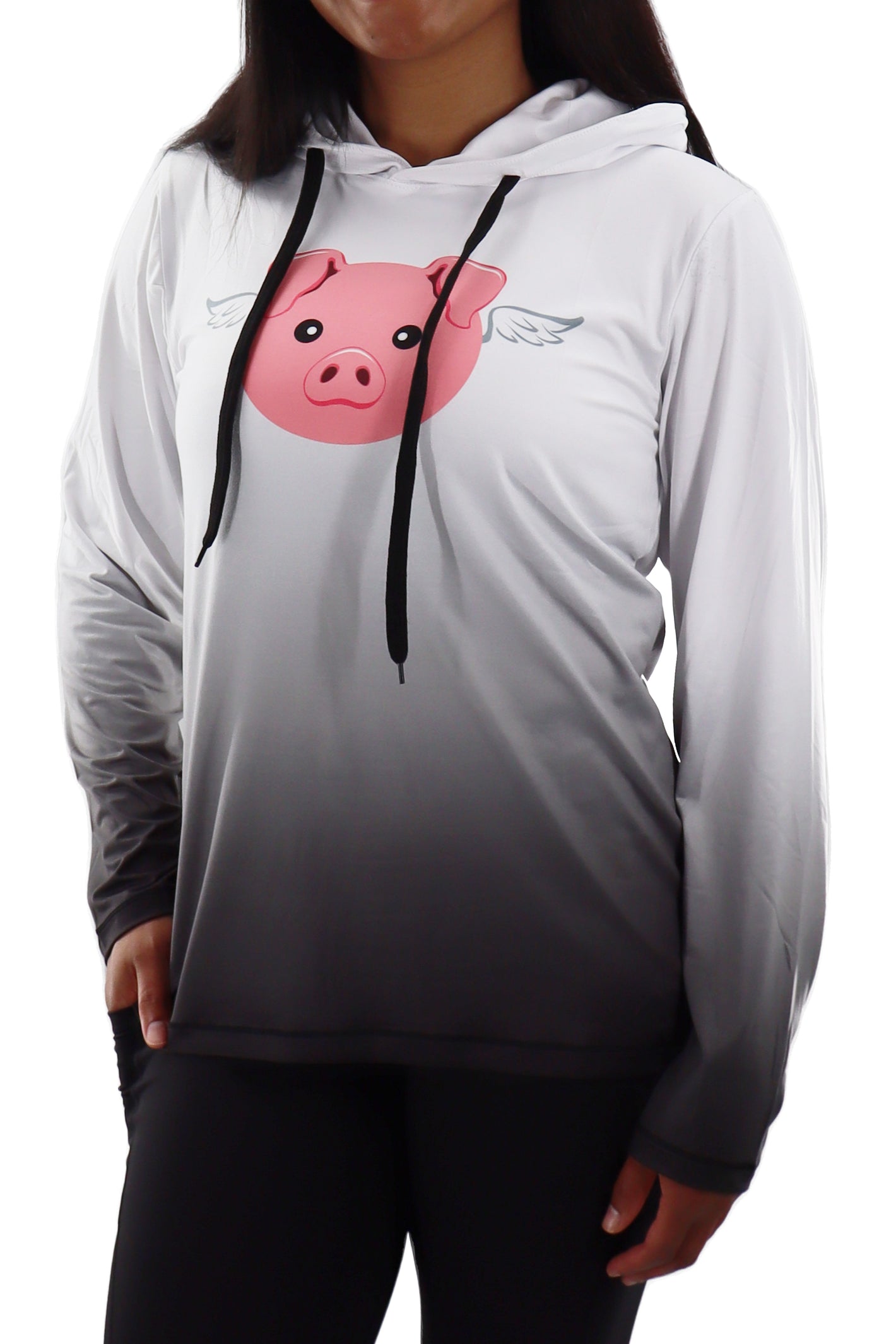 7201 - "When Pigs Fly" Womens Ombre Hoodie - Black & White