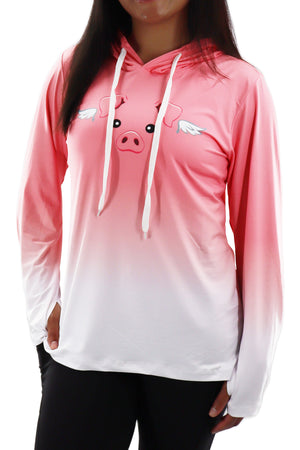 "When Pigs Fly" Womens Ombre Hoodie - Pink & White