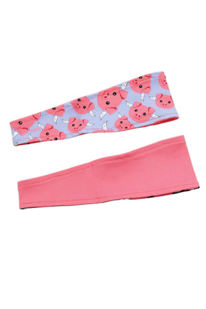7201 - "When Pigs Fly" Reversible Headband - Blue & Pink Print