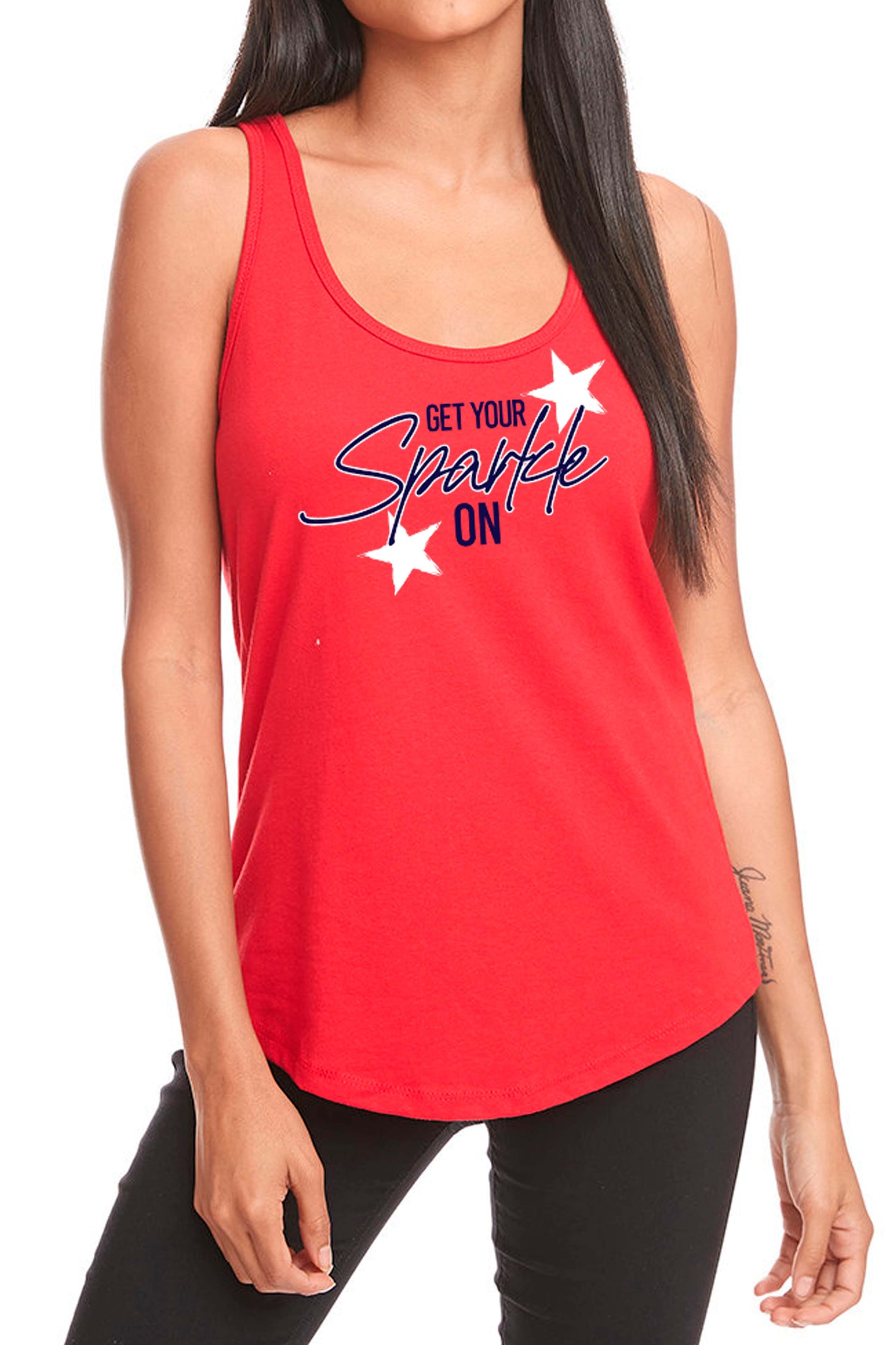 5306 - 4th of July Sparkle Gathered Back Tank - Red