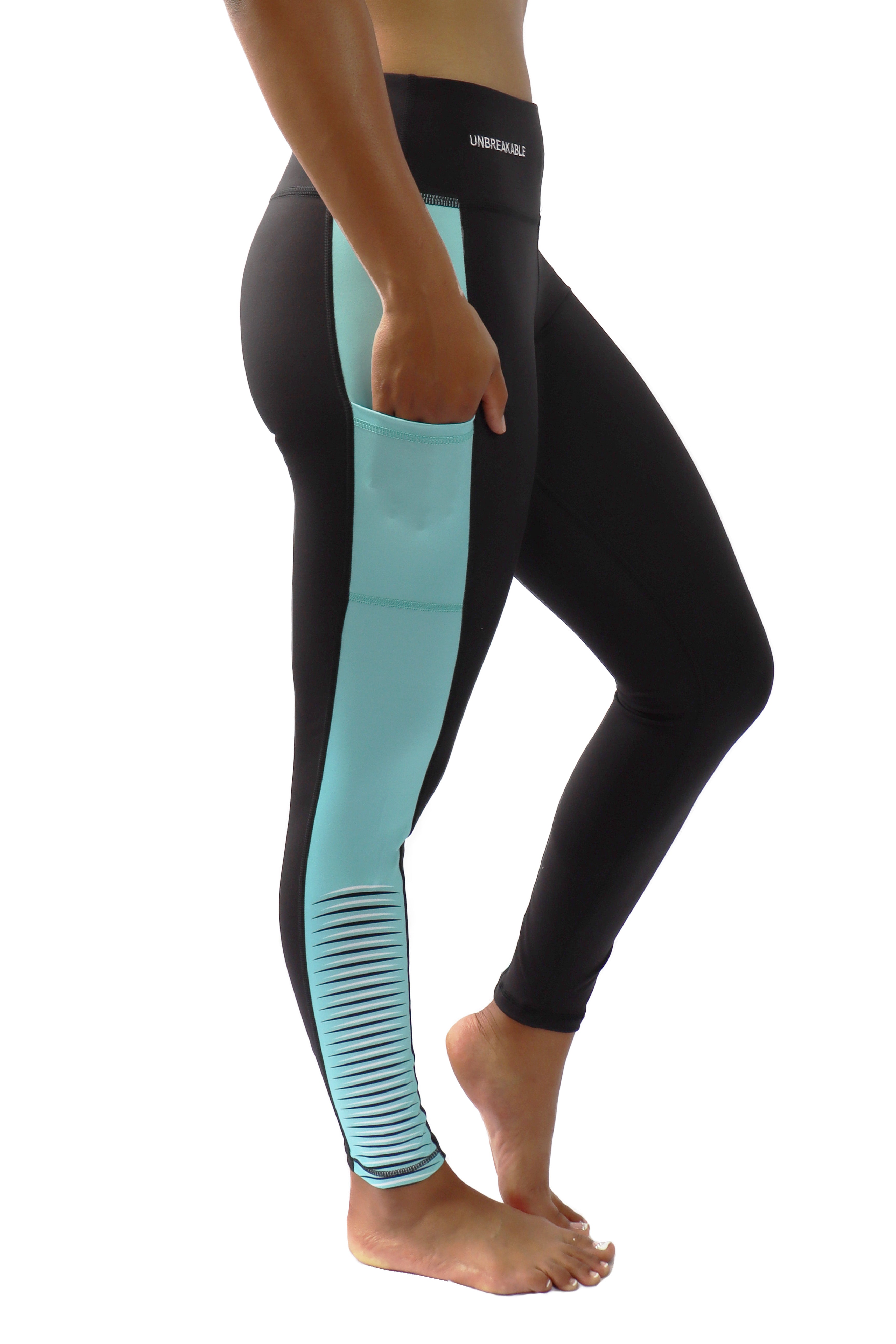 4405 -The Just Right "Unbreakable" Panel Pocket Legging/ Black & Teal