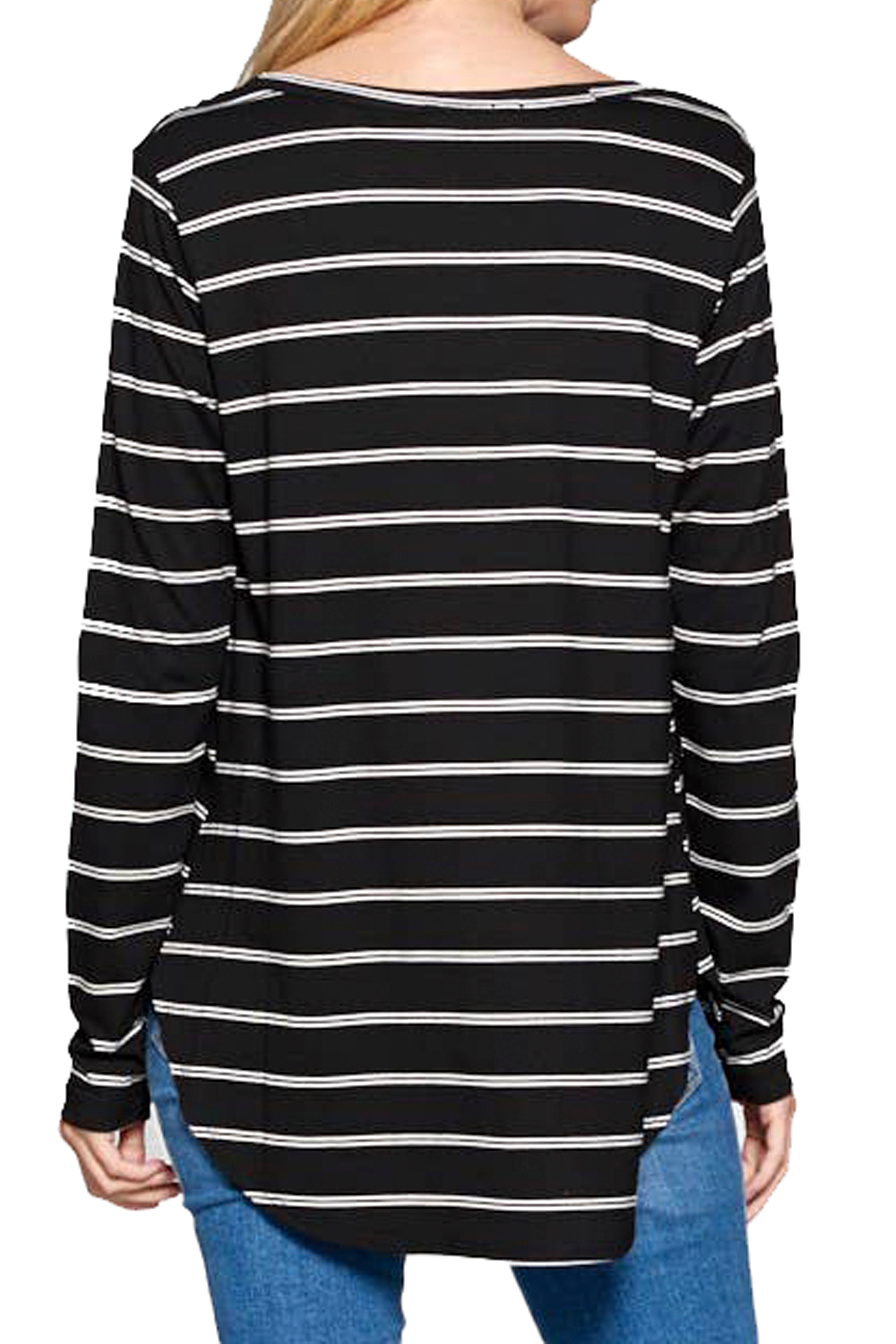 5204 - Striped Scoop Neck Longsleeve Tunic (2 colors available) - FINAL SALE