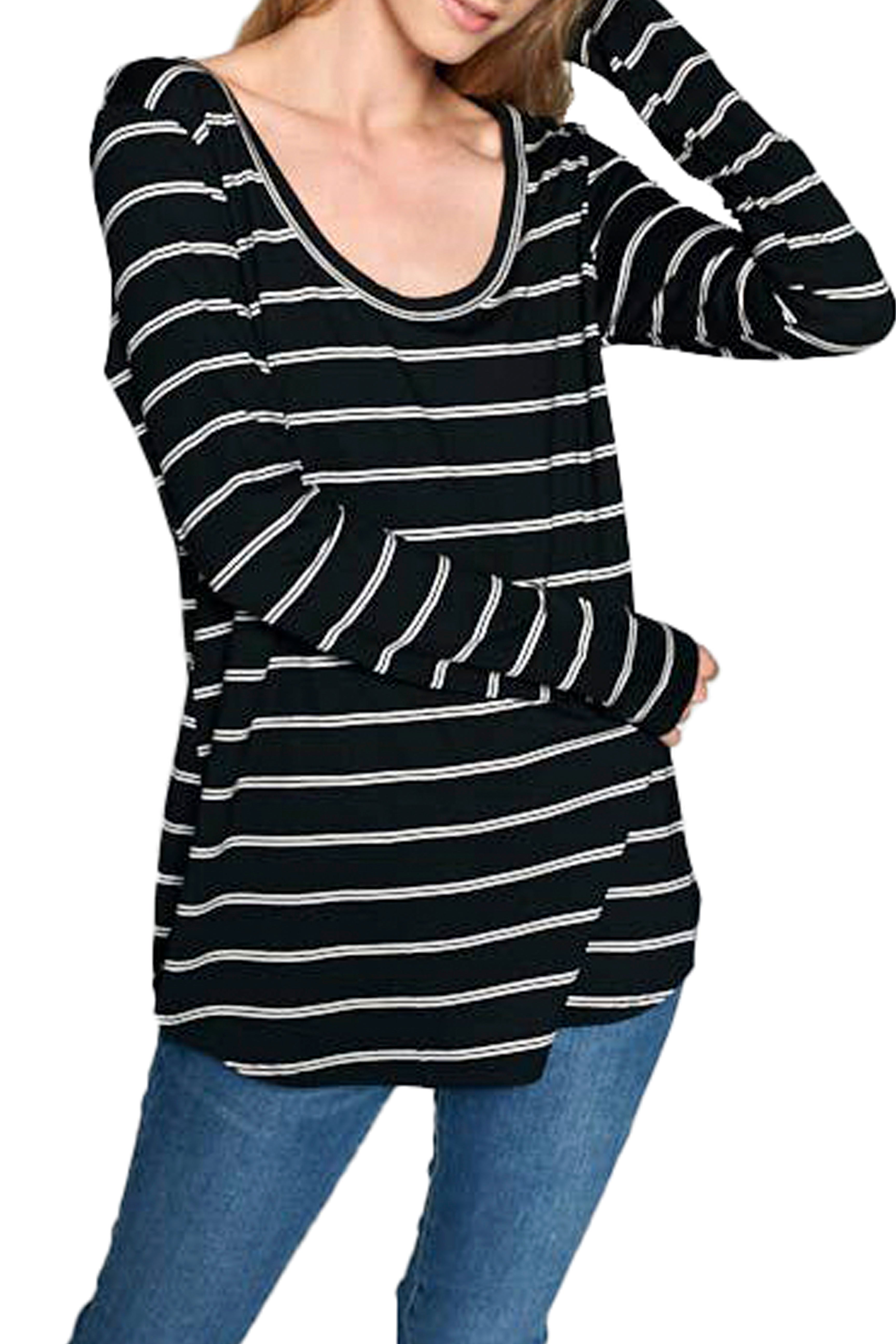 5204 - Striped Scoop Neck Longsleeve Tunic (2 colors available) - FINAL SALE
