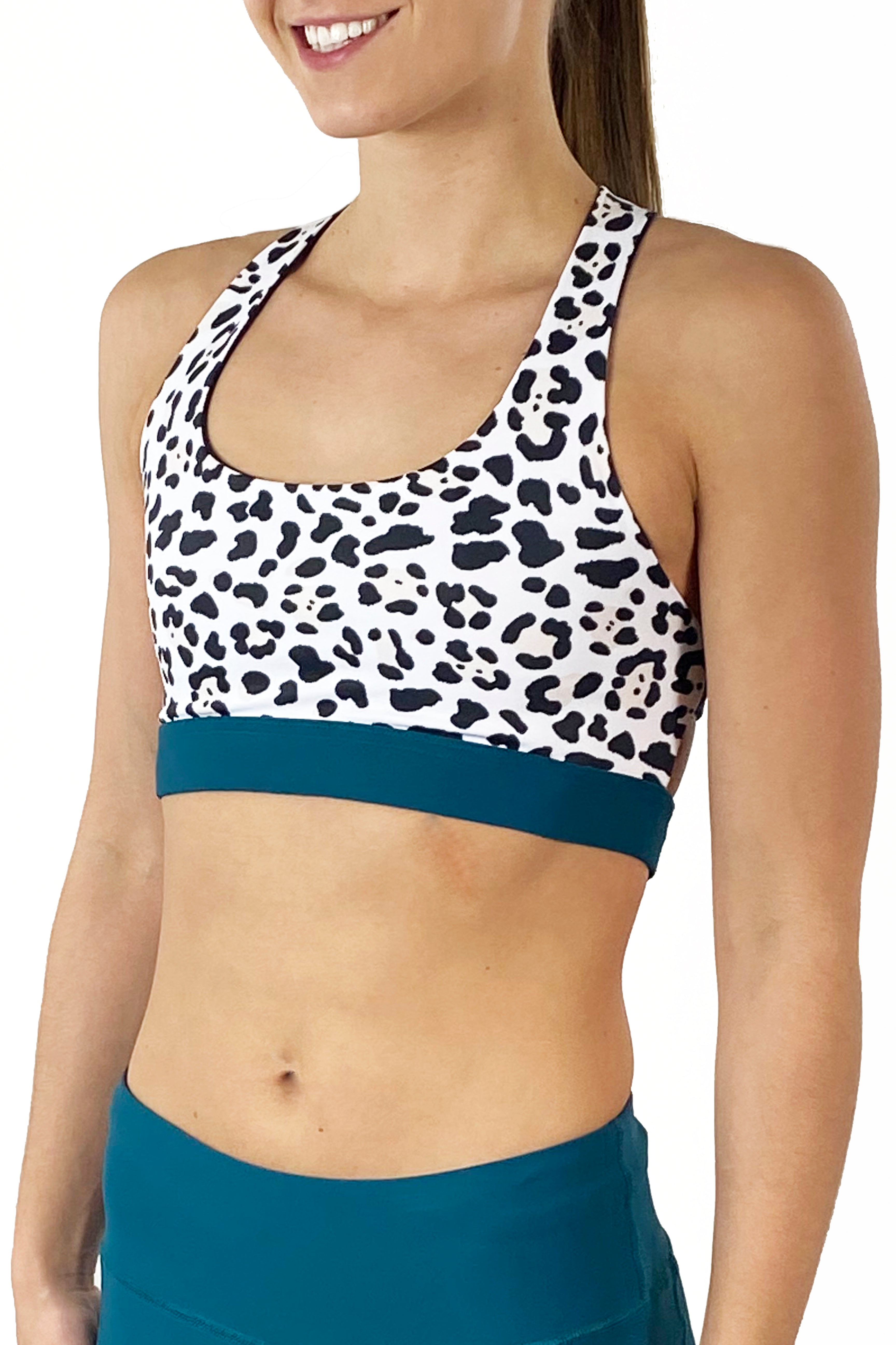 3000- "Snow Leopard" Criss Cross Bra/ Emerald Green - FINAL SALE