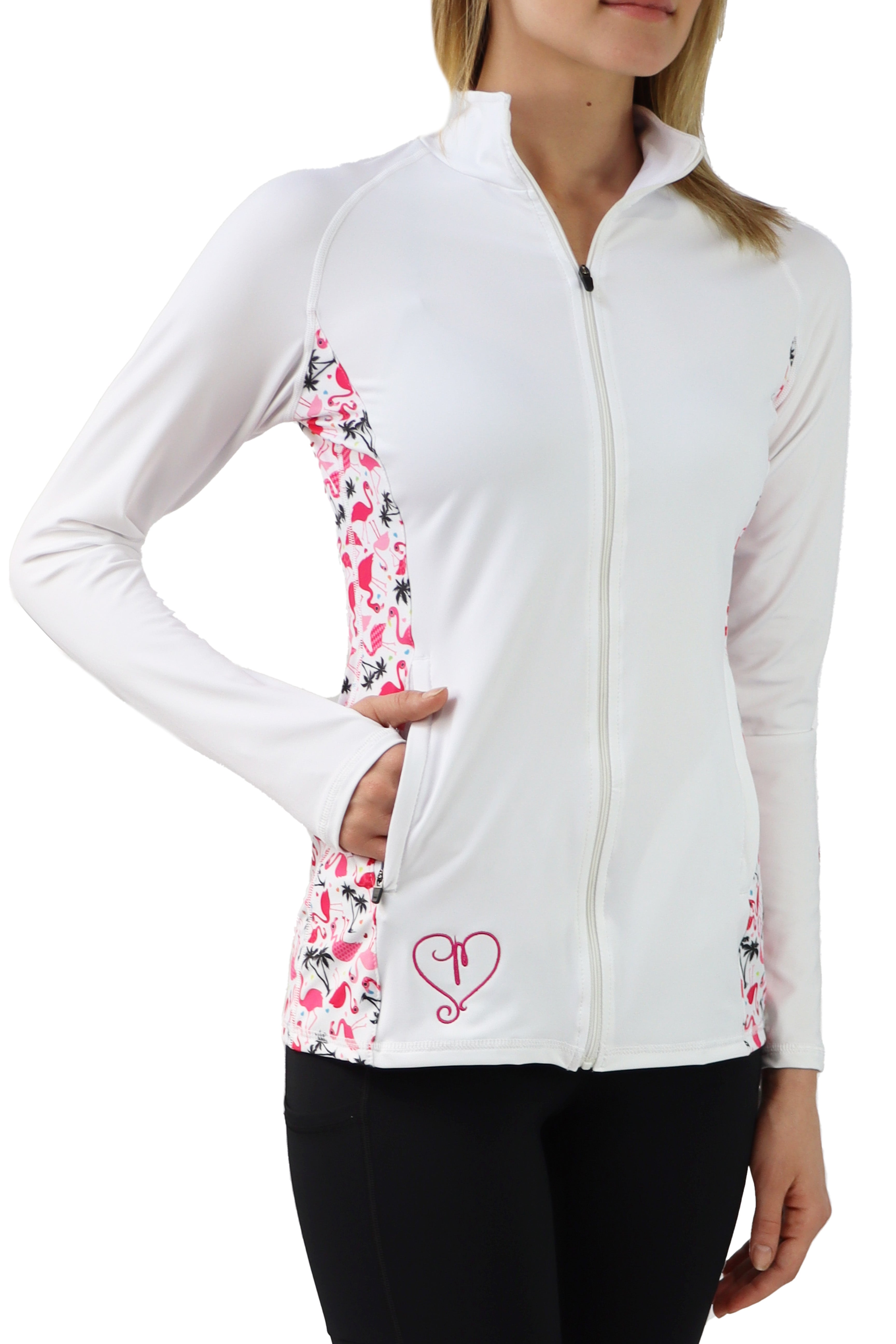 3208 -The Shelley Meyer Flamingo Full Zip Pullover/White