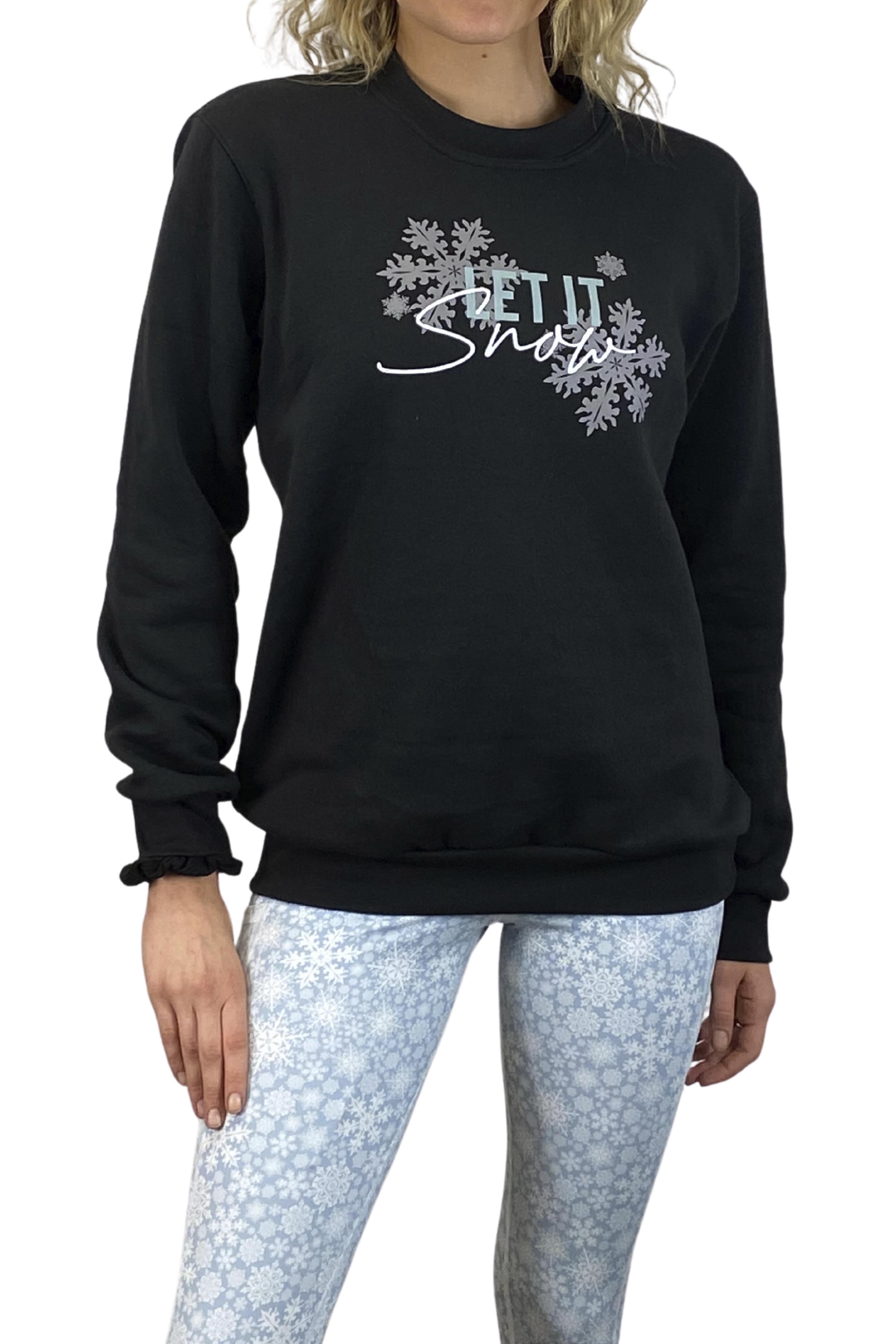 5100 - "Let it Snow" Fleece Crewneck Sweatshirt/Black - FINAL SALE