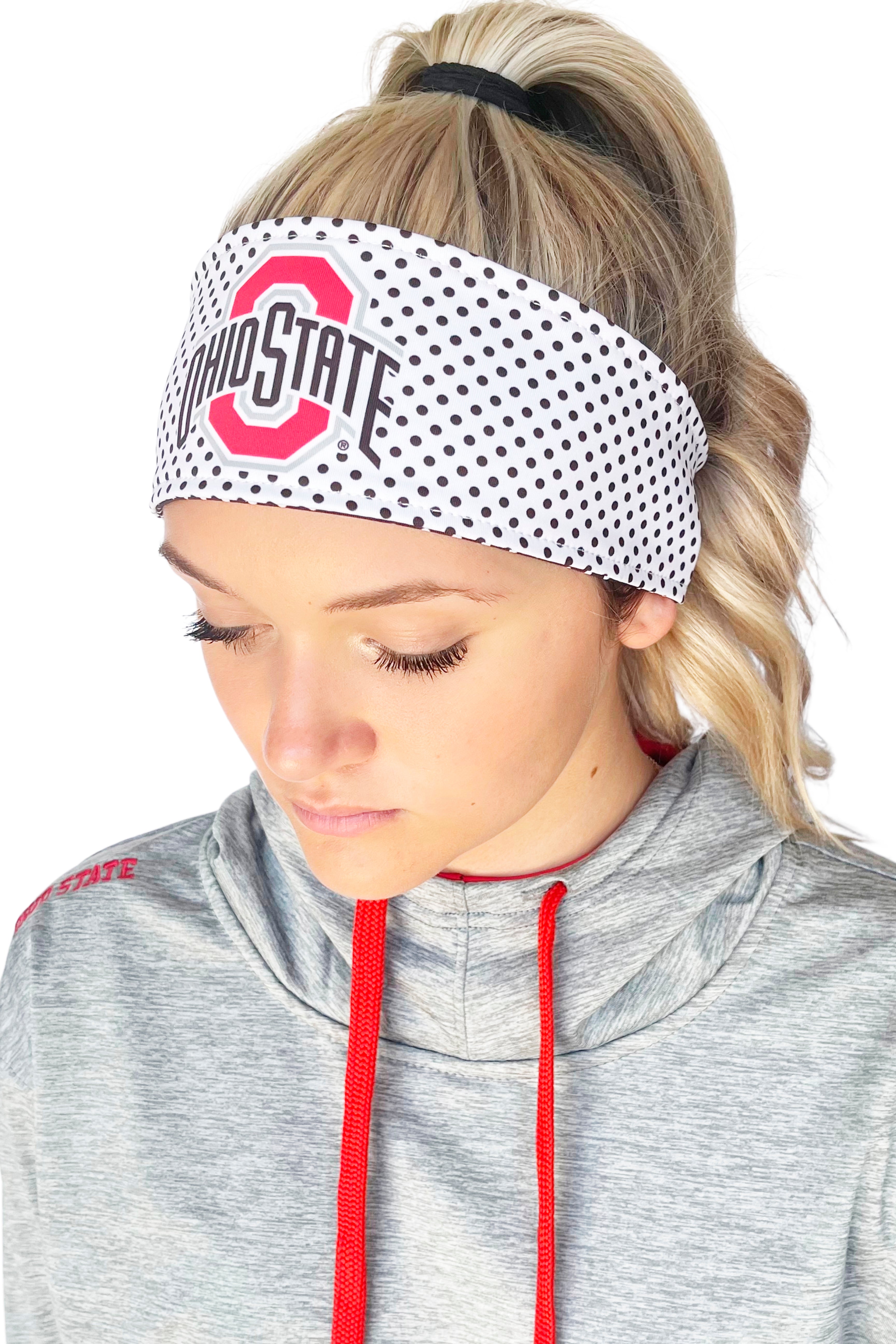 1307 - REVERSIBLE Ohio State Athletic O Polka Dot Headband
