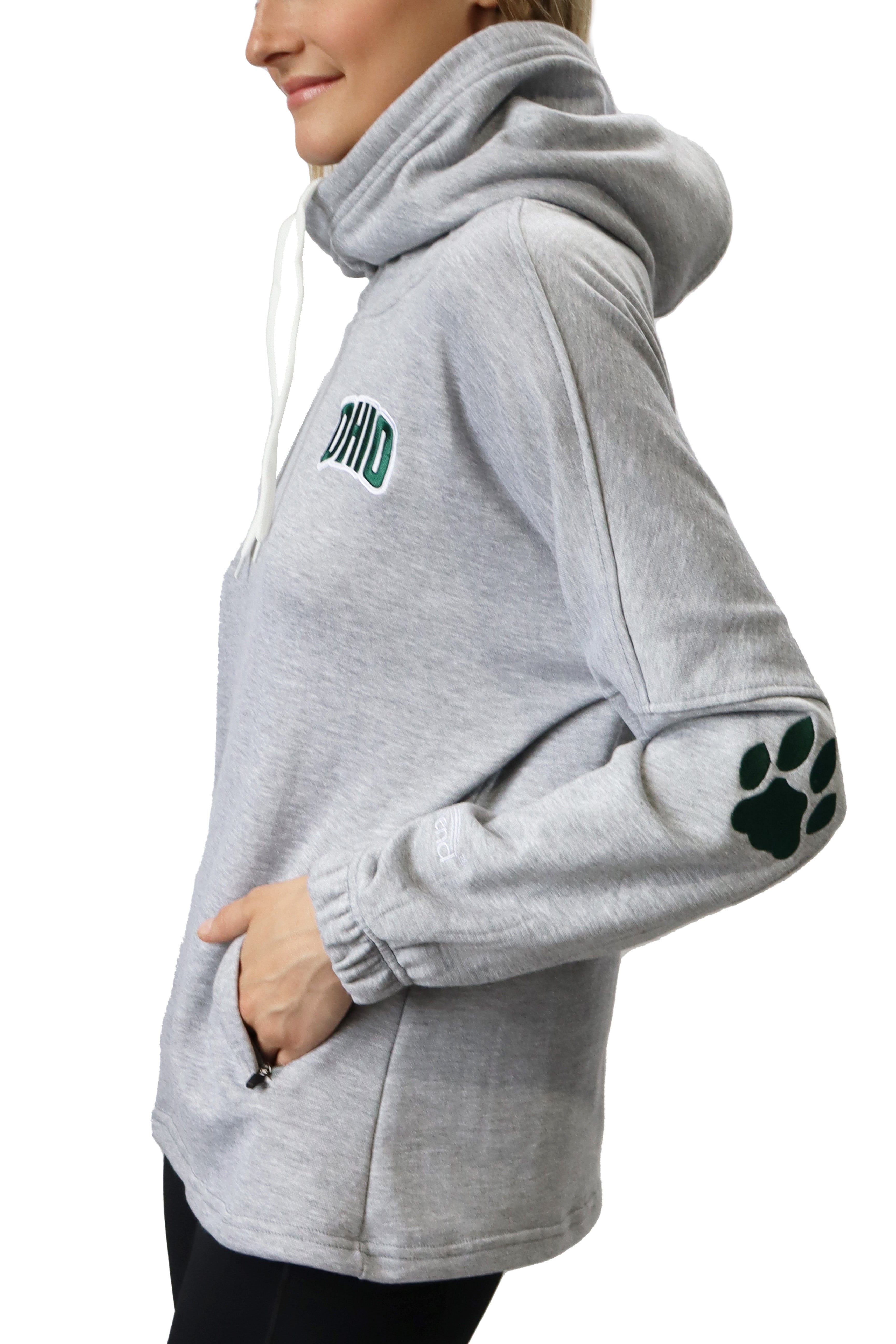 932 - Ohio University Bobcats Patchwork Snorkel Neck Hoodie/Heather Grey