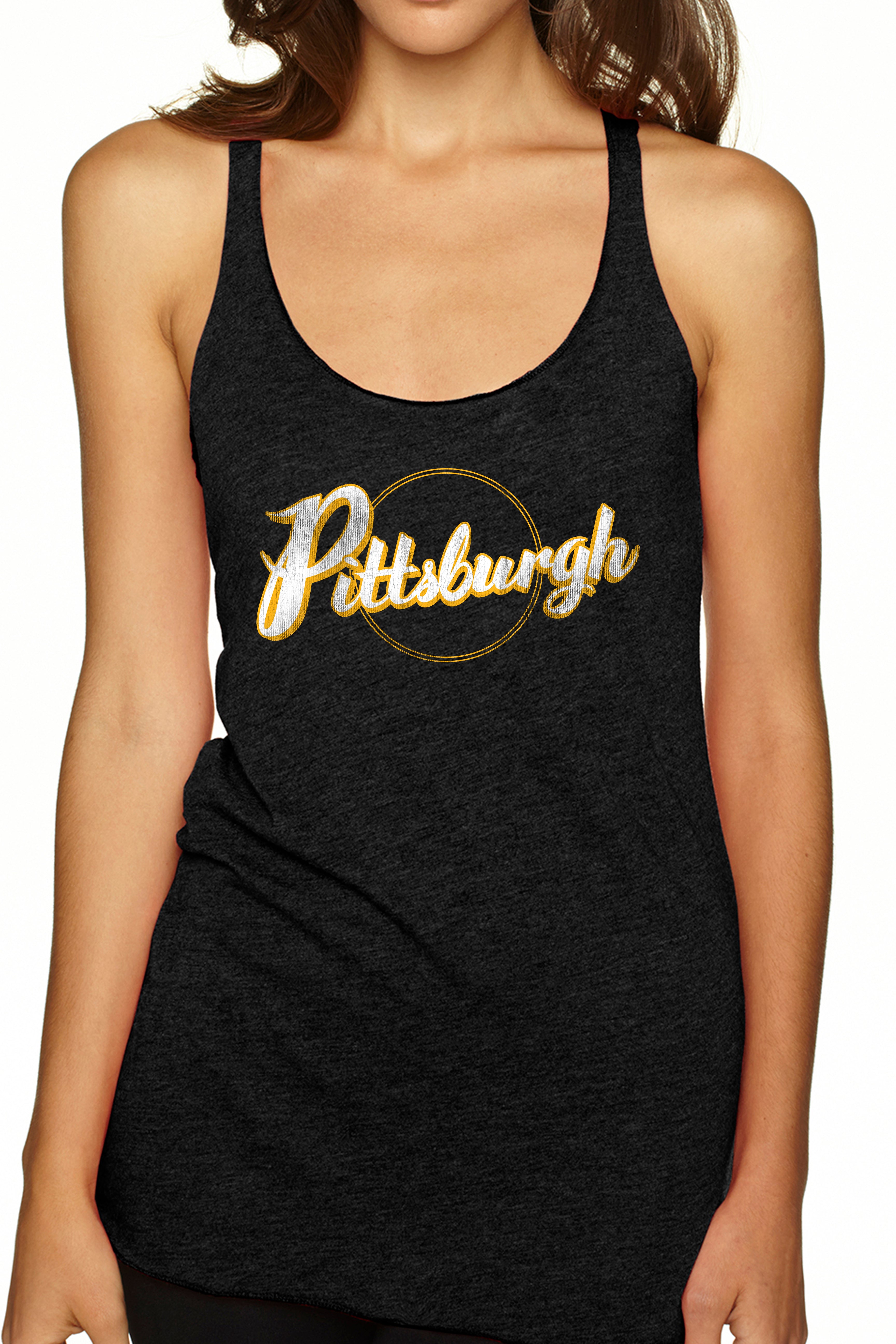 7106 - "Pittsburgh Love" Triblend Racerback Tank/Black- FINAL SALE