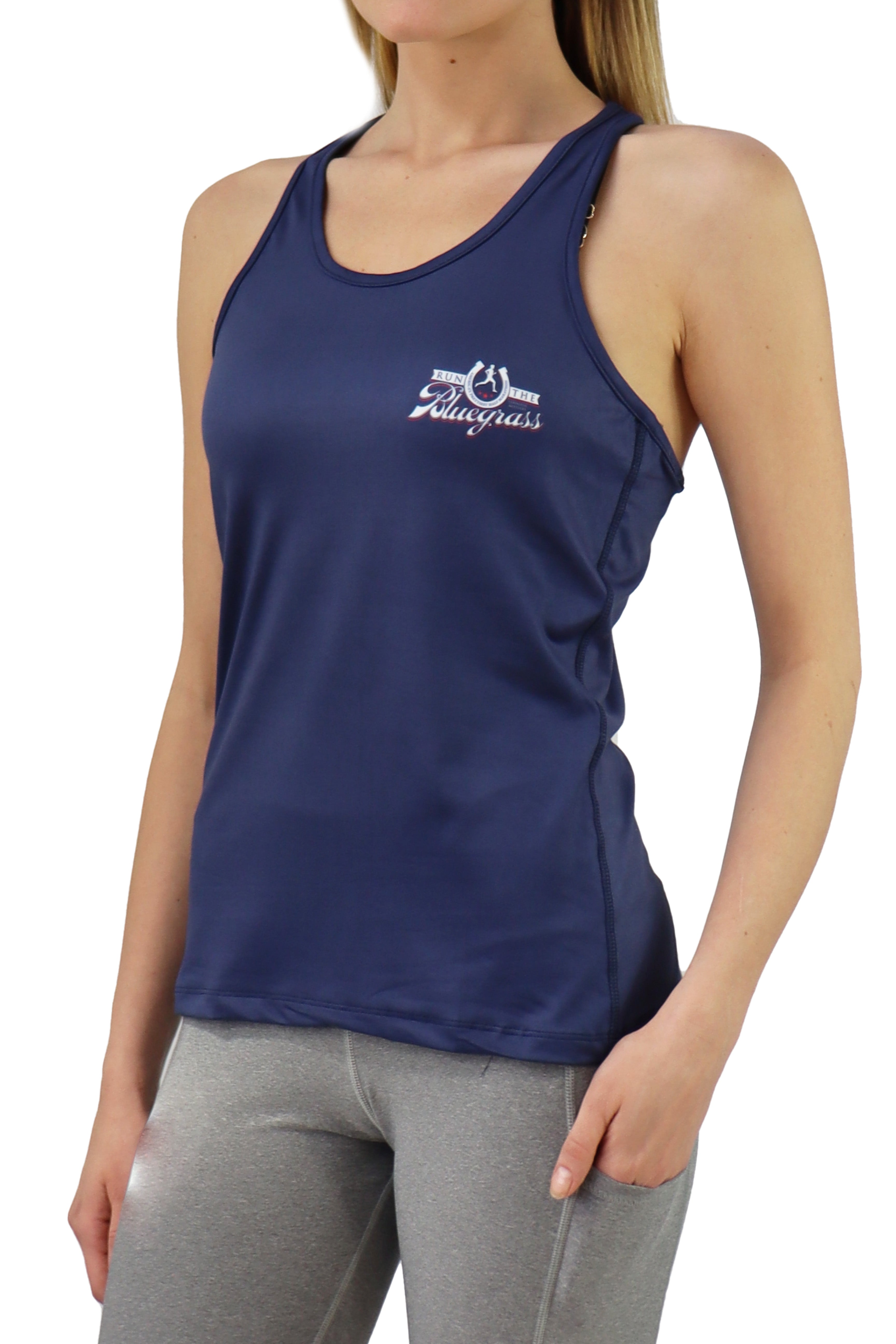7005- RunTheBluegrass Meshback Racer Tank - Navy