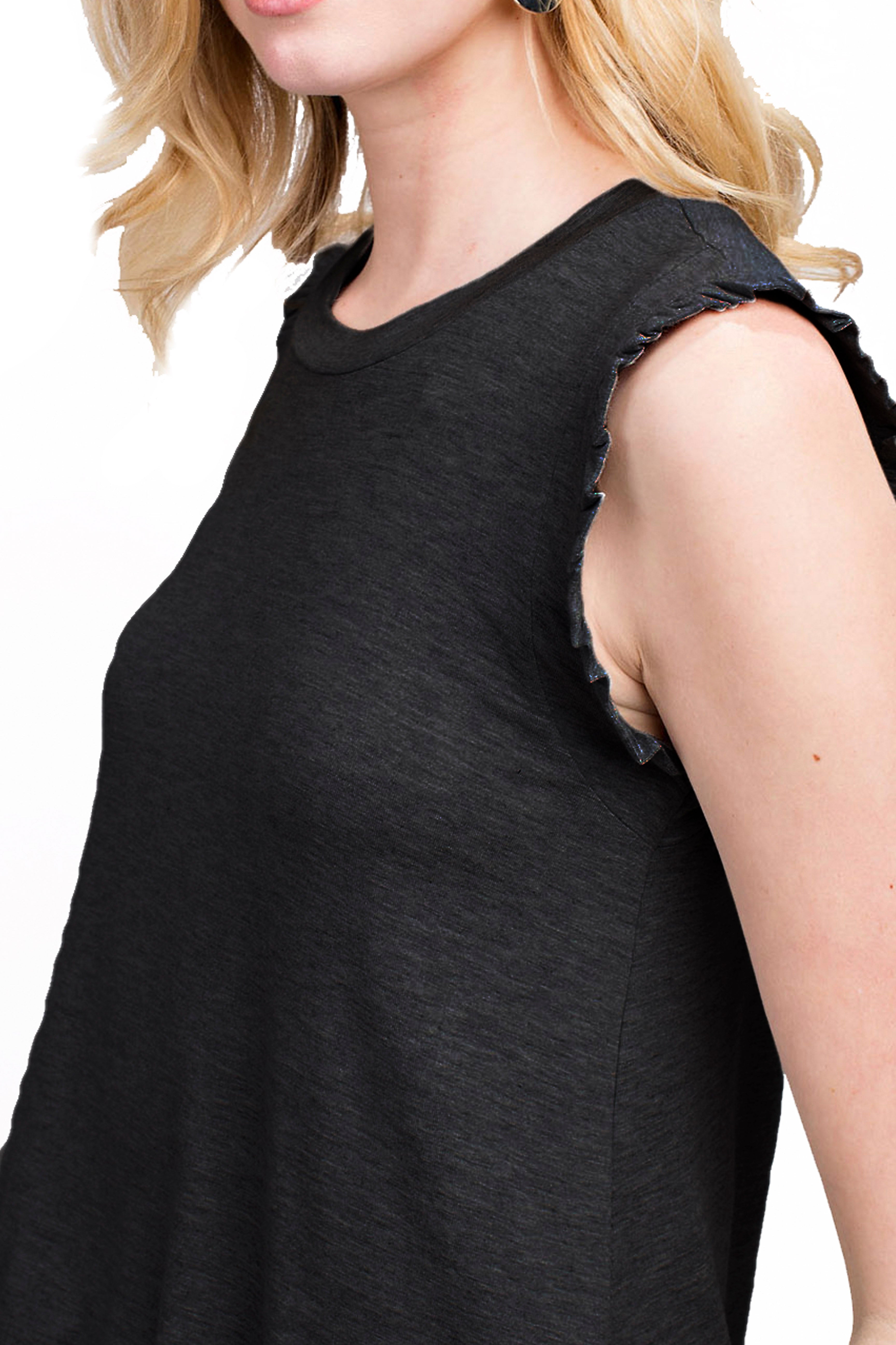 4009 - Ruffle Neck Tank Top/ Black