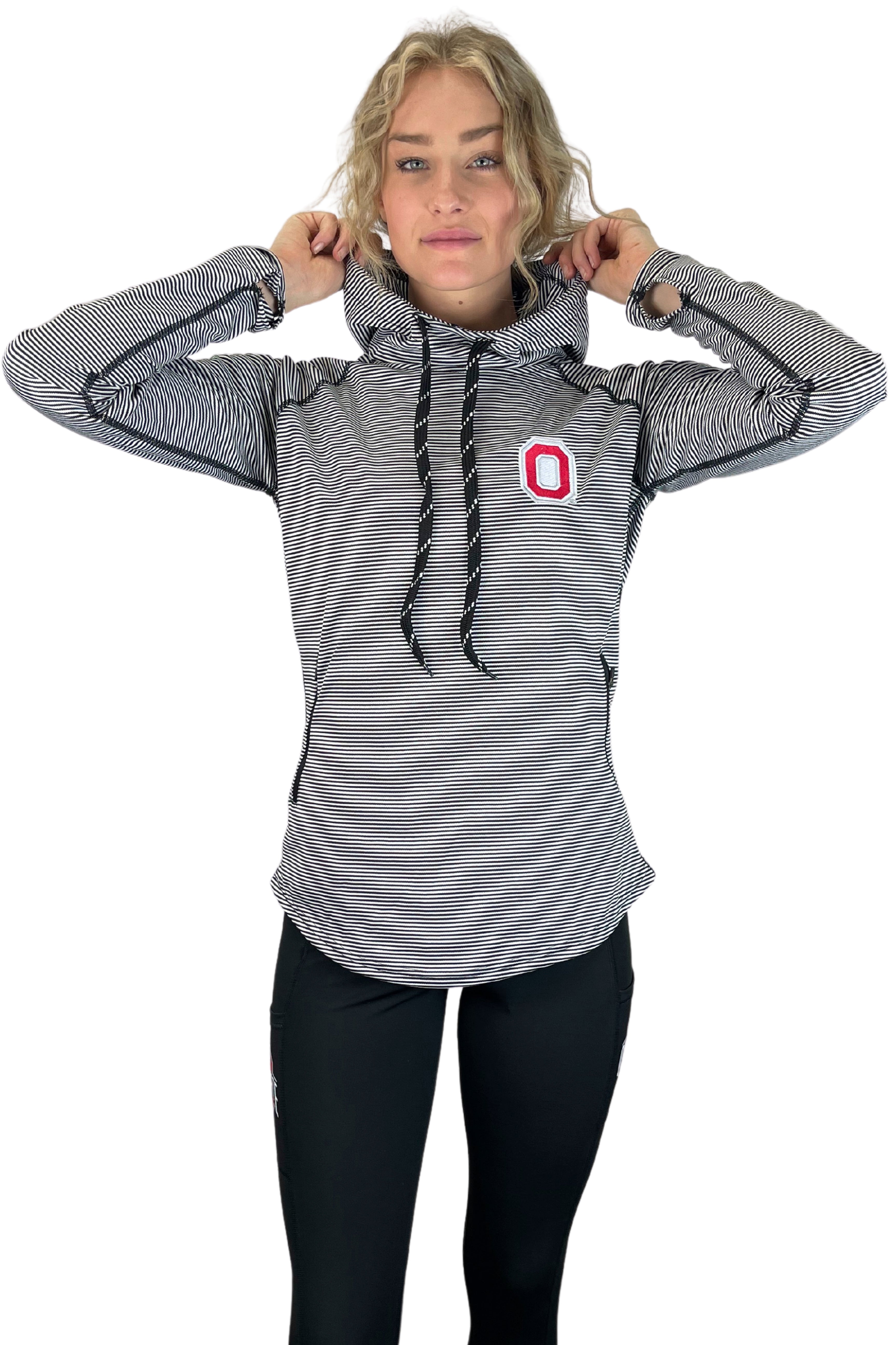 1302- Ohio State Striped Lightweight Hoodie/ Black
