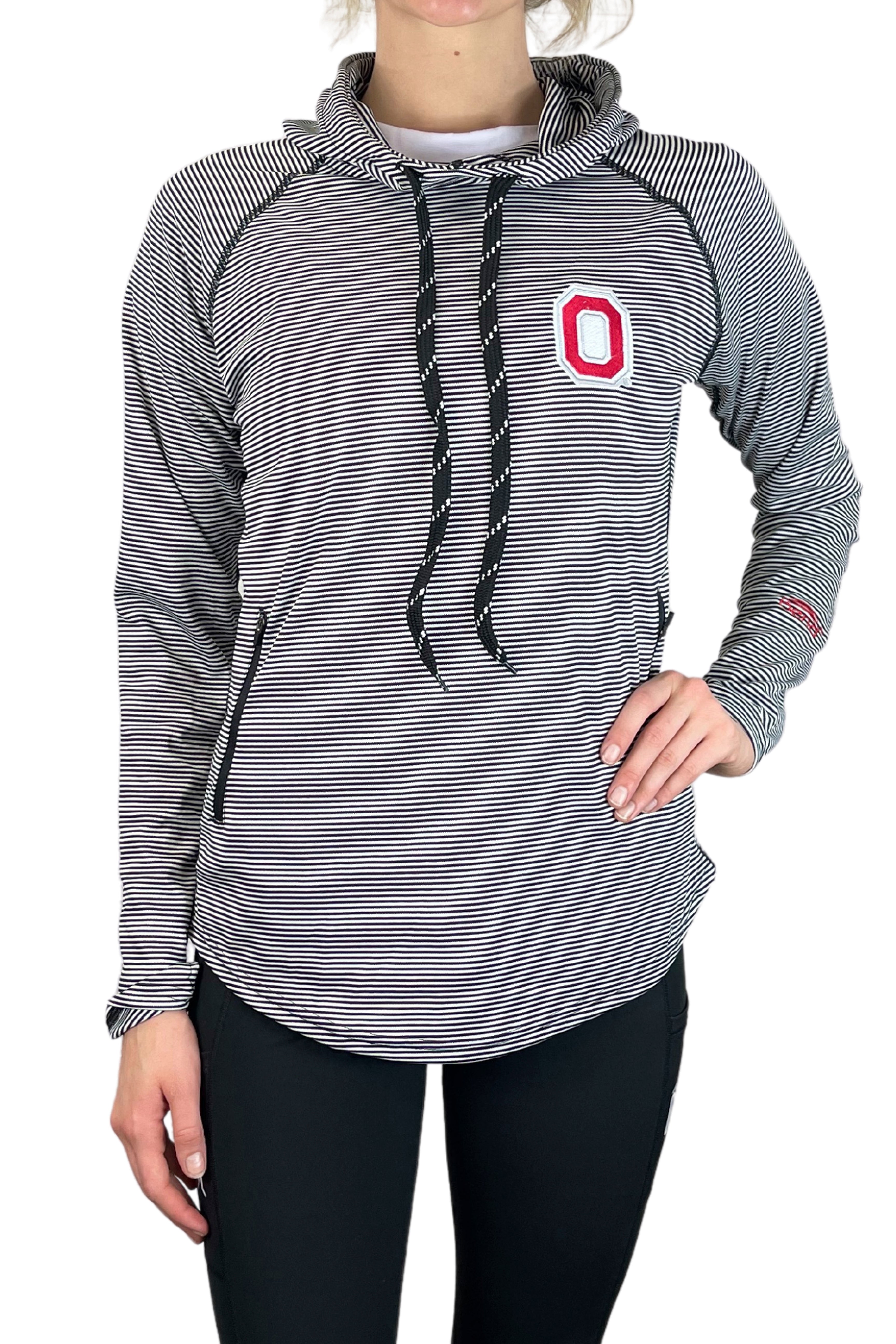 1302- Ohio State Striped Lightweight Hoodie/ Black