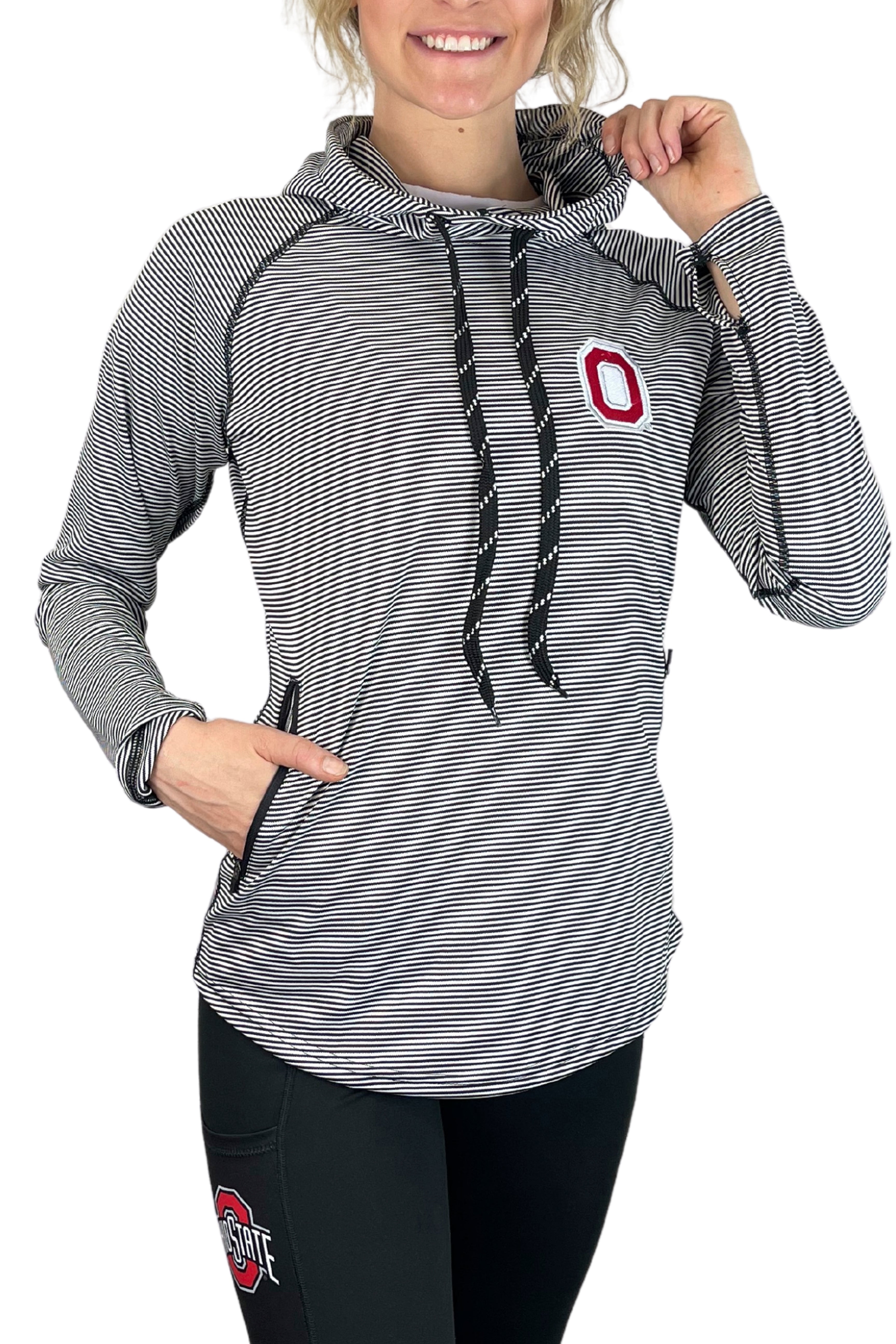 1302- Ohio State Striped Lightweight Hoodie/ Black