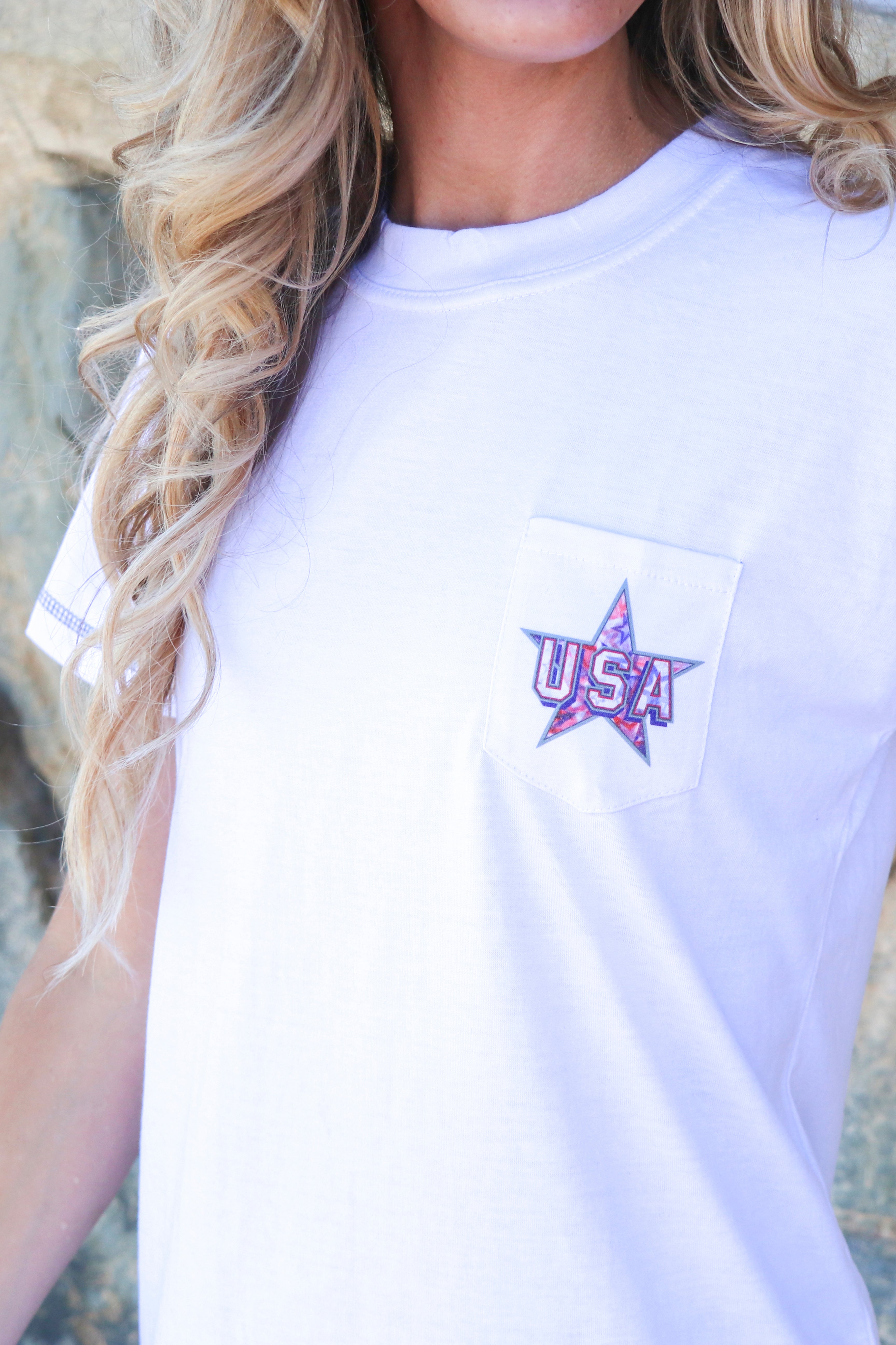 5102 -USA Women short sleeve Pocket Tee/ White