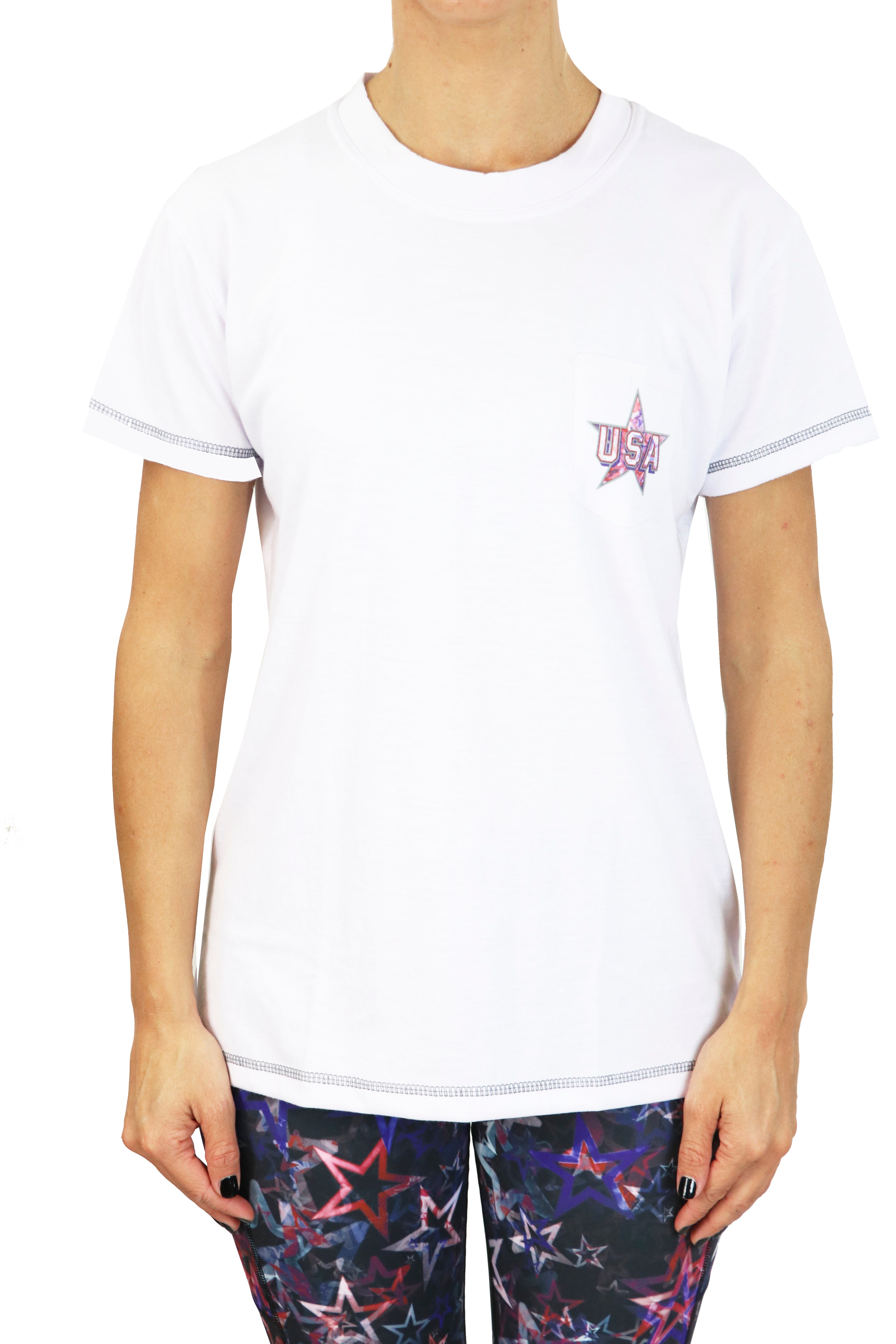 5102 -USA Women short sleeve Pocket Tee/ White