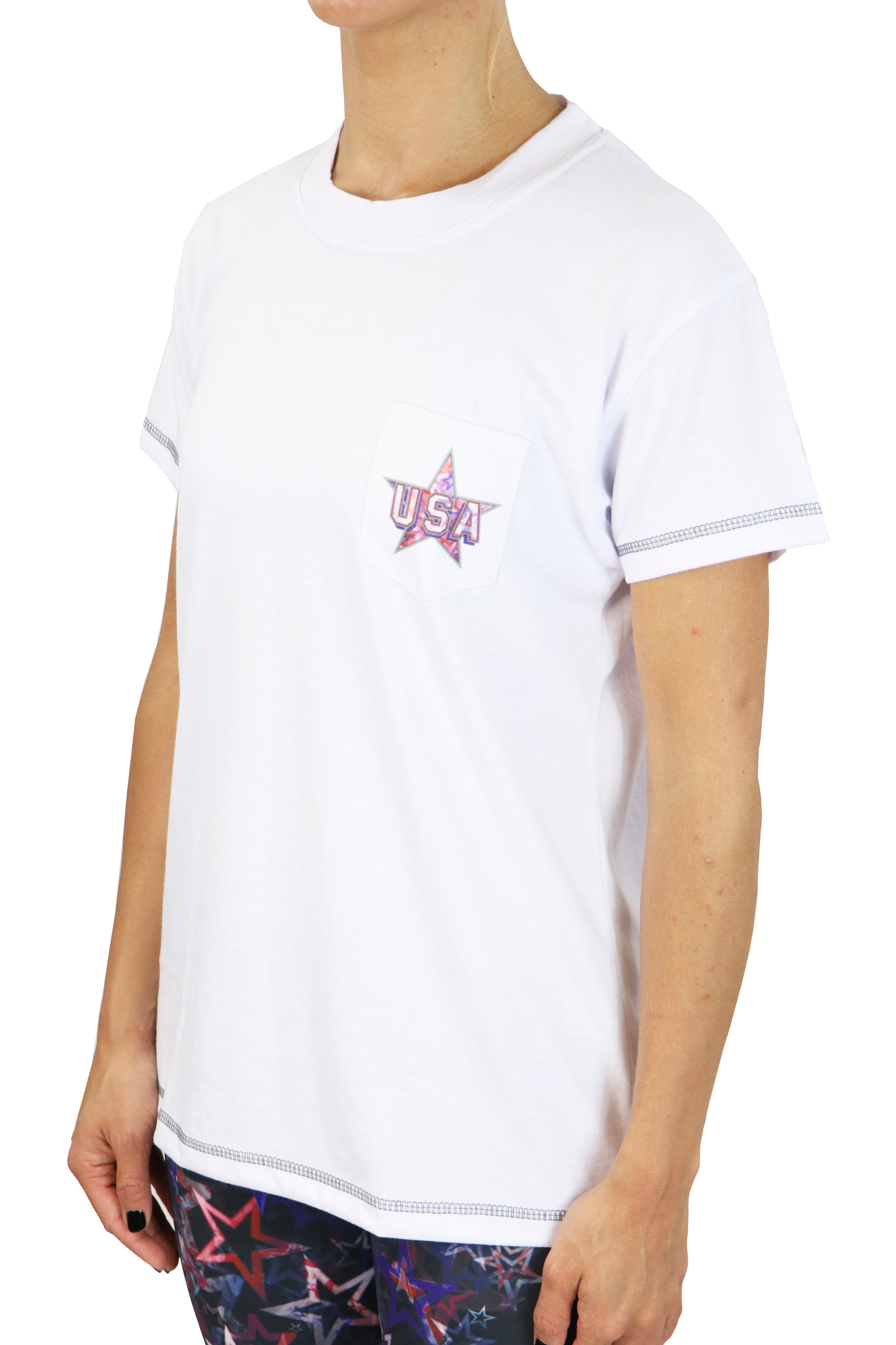 5102 -USA Women short sleeve Pocket Tee/ White