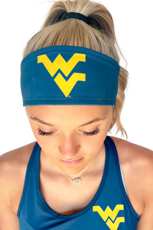 913 - West Virginia University Reversible Headband Navy w/Gold