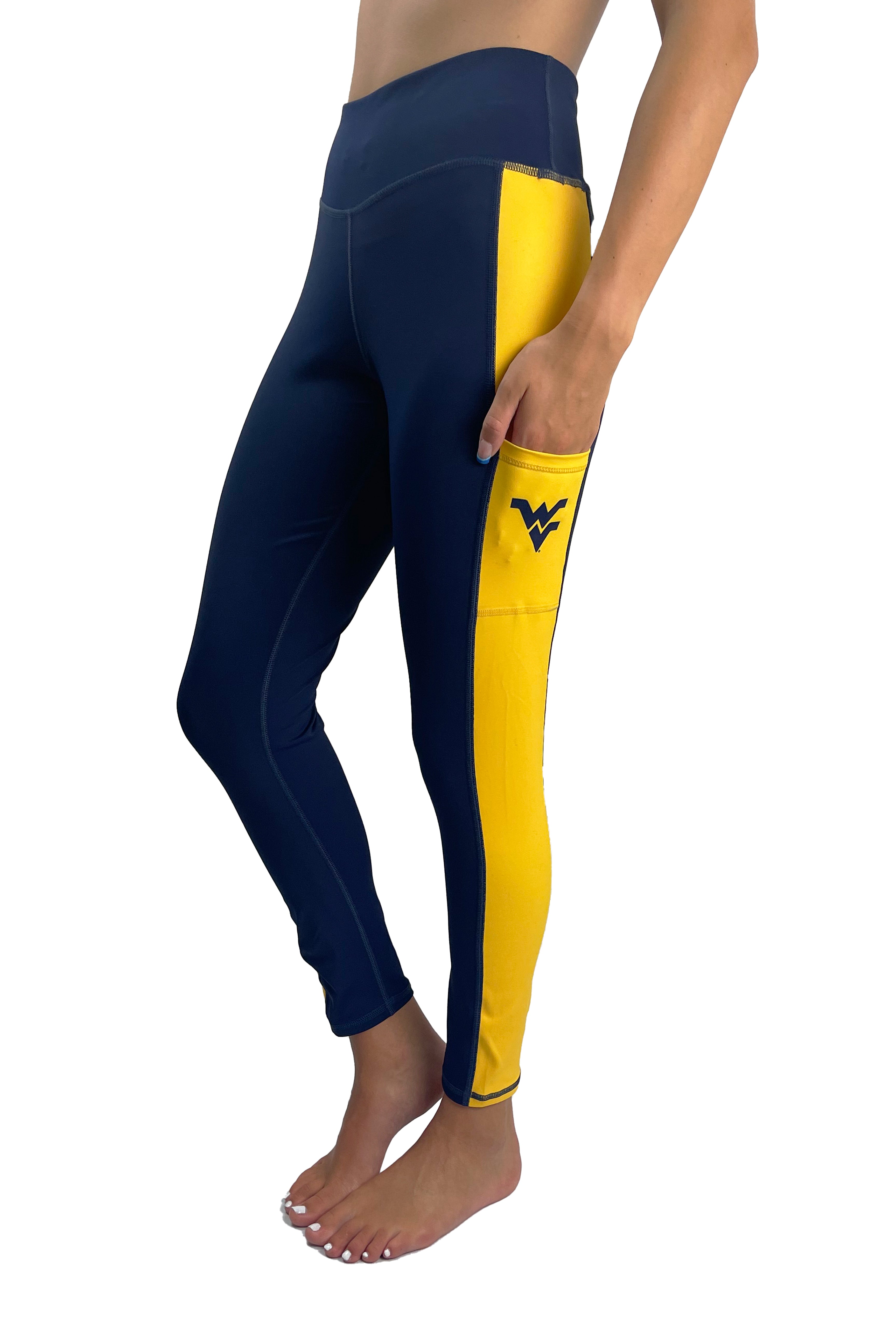 931 - West Virginia University Flying WV Panel Cell Phone Pocket Legging/Navy