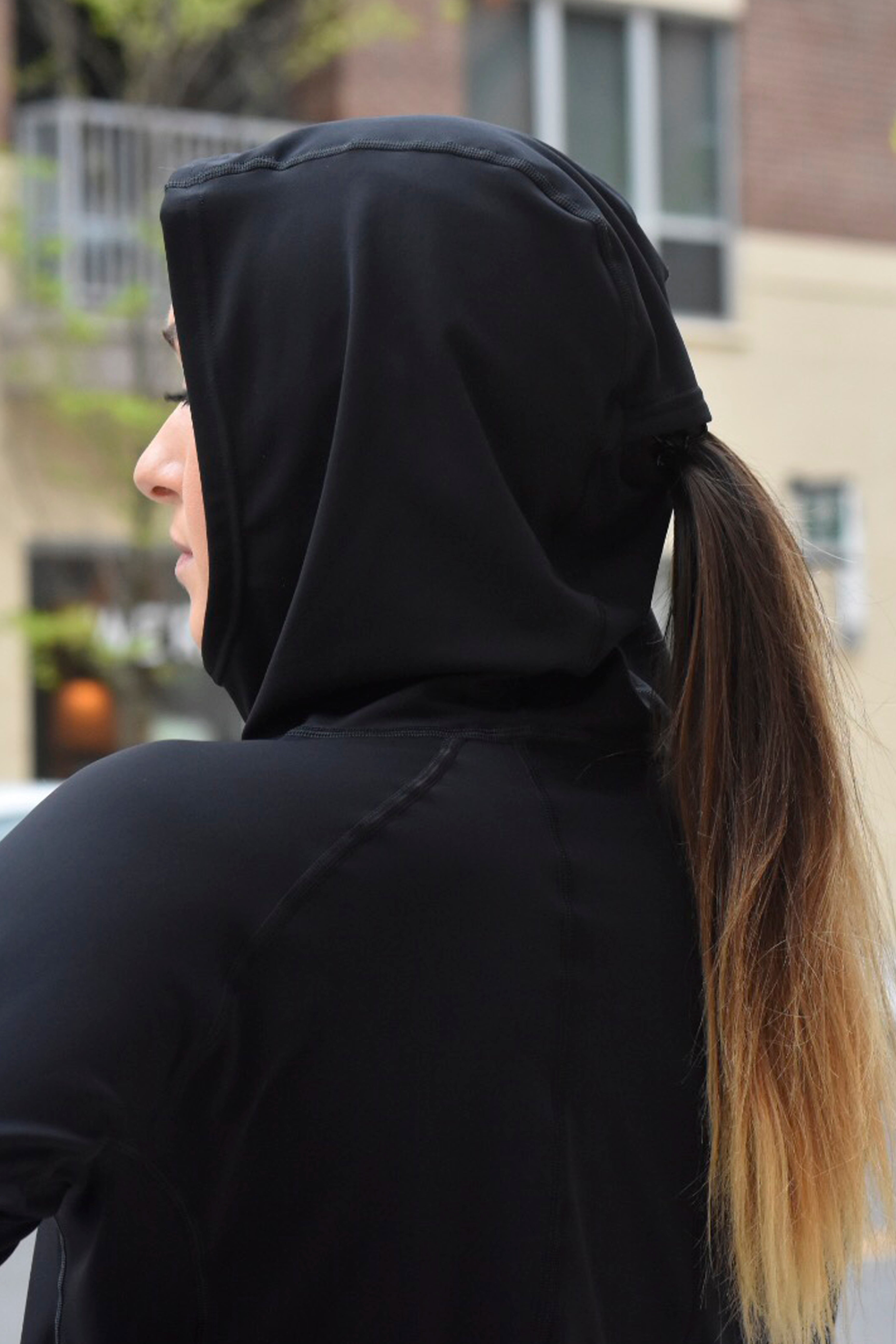 7302 - Hope Pink Ribbon - Performance Pony Tail Hoodie/Black