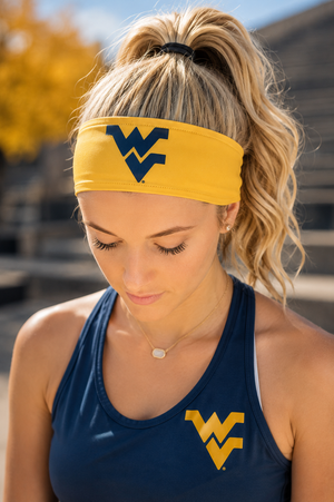 913 - West Virginia University Reversible Headband Gold w/Navy