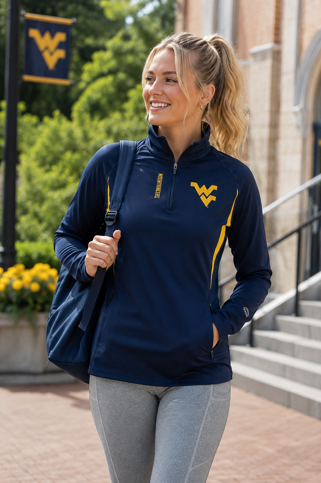 924 - West Virginia University Mountaineers 1/4 Zip Pullover/Navy