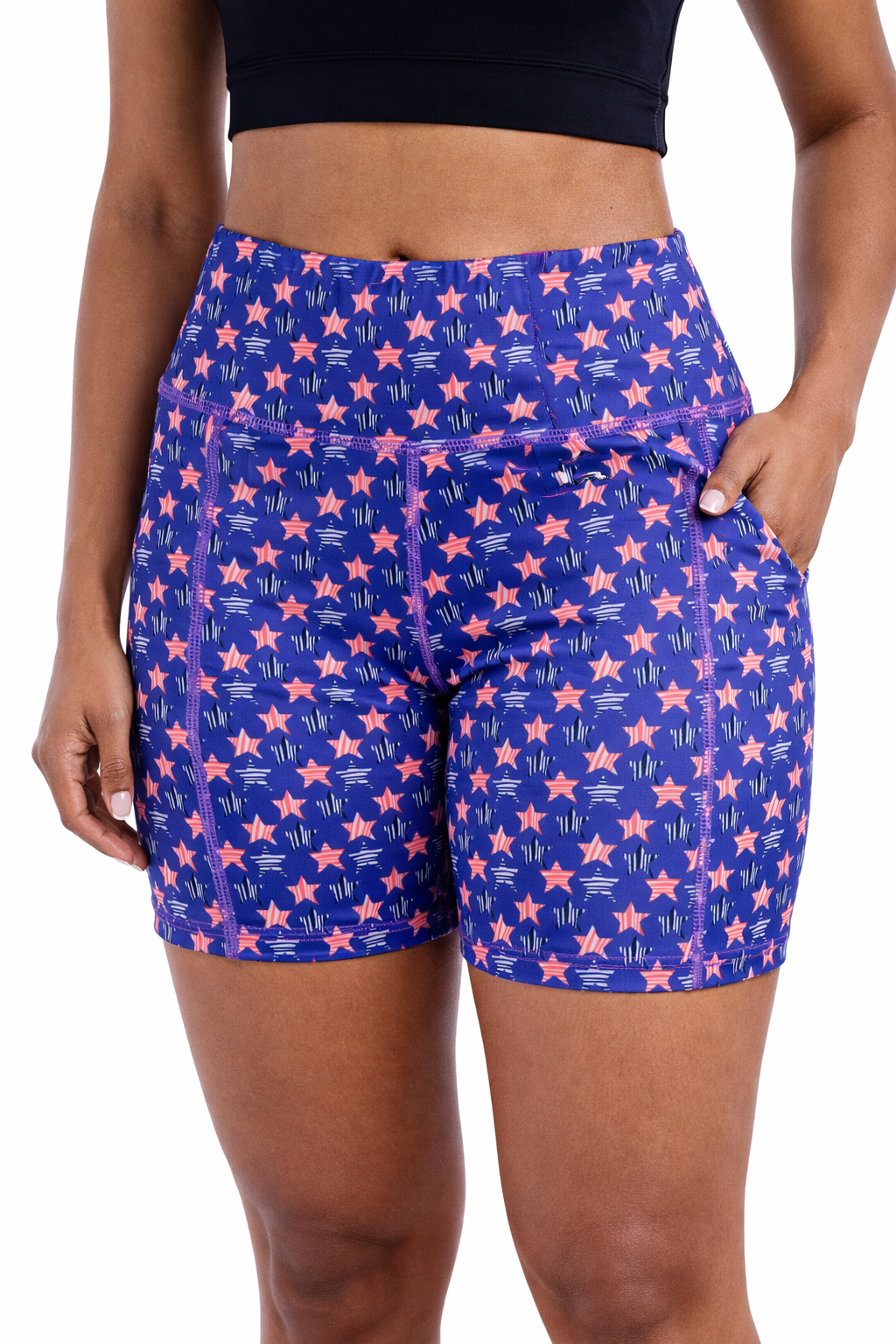 5406 - Stars & Stripes Print Biker Short - Red, White & Blue Print - FINAL SALE