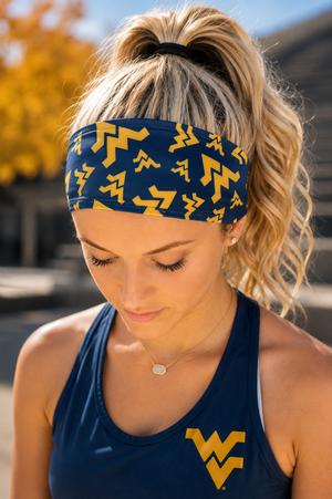 913 - West Virginia University Reversible Headband Gold w/Navy