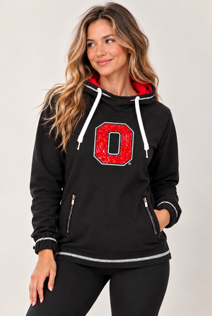 Ohio State Luxe Sparkle Block O Snorkel Hoodie - Black