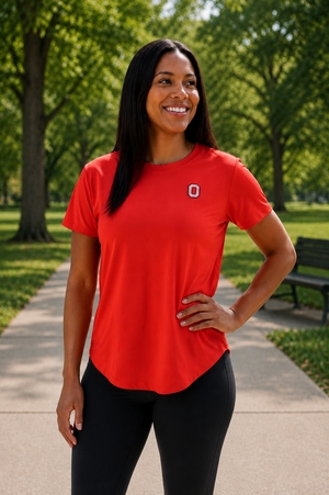 1312 - Ohio State Womens Open Back Short Sleeve Tee- Red