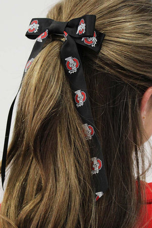 1217 - Ohio State Bow Hair Barrette/Black