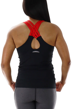 4003 - Criss Cross Back Tank - Black/Red