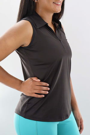 4110 - Womens Sleeveless Polo - Black - FINAL SALE