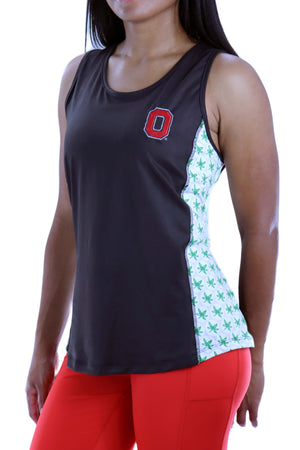 1304 - Ohio State Buckeye Leaves Open Back Tank - Black