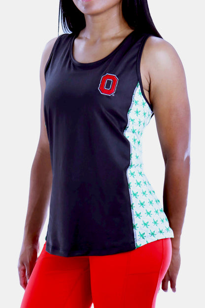 1304 - Ohio State Buckeye Leaves Open Back Tank - Black