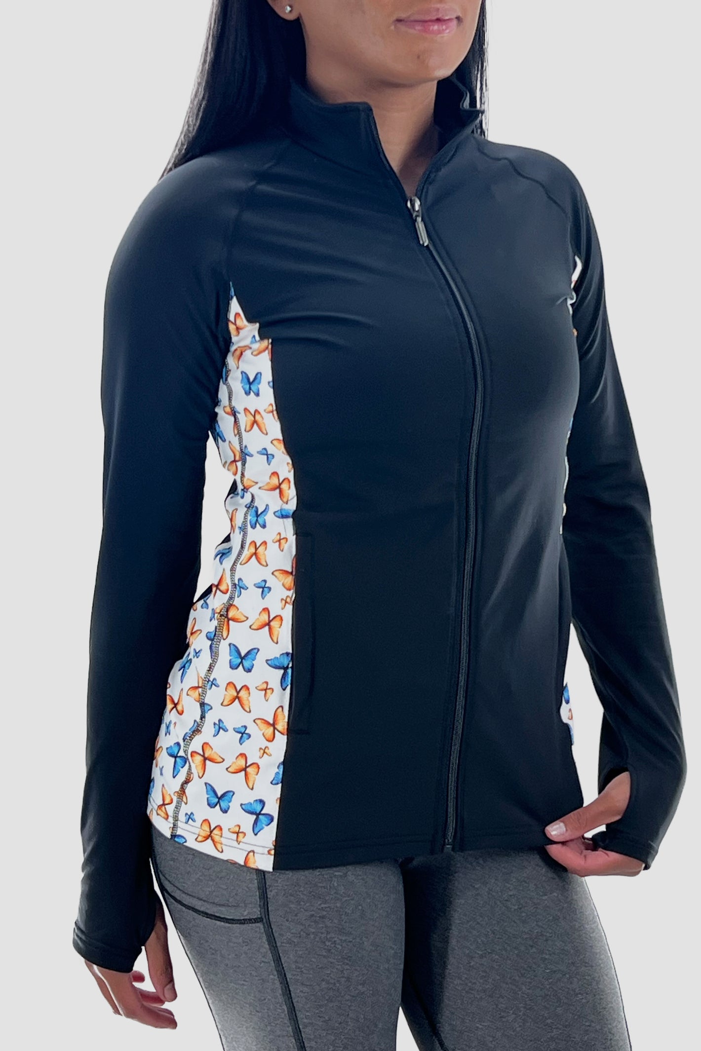 3204  - Butterfly Luxe Full Zip Panel Pullover - Butterfly Print