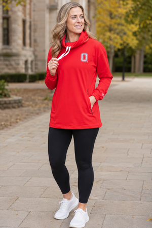 2010 - Ohio State Buckeyes Sparkle Logo Snorkel Neck Hoodie - Red