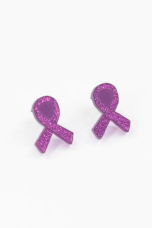 Hot Pink Sparkle Pink Ribbon Earrings