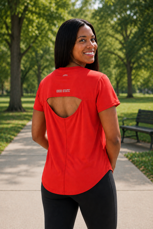 1312 - Ohio State Womens Open Back Short Sleeve Tee- Red