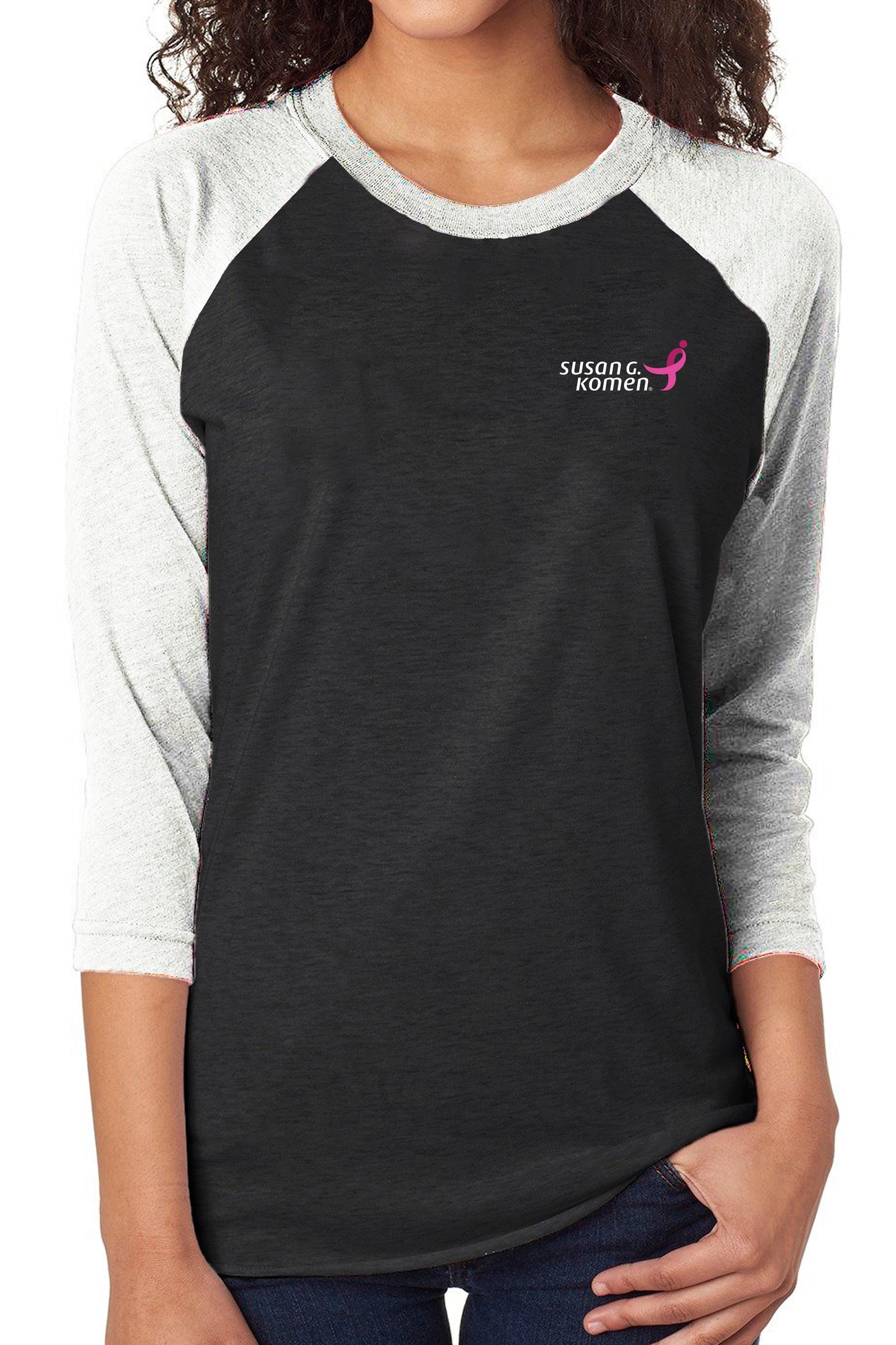 3114 - Susan G Komen Baseball Tee/ Black & White