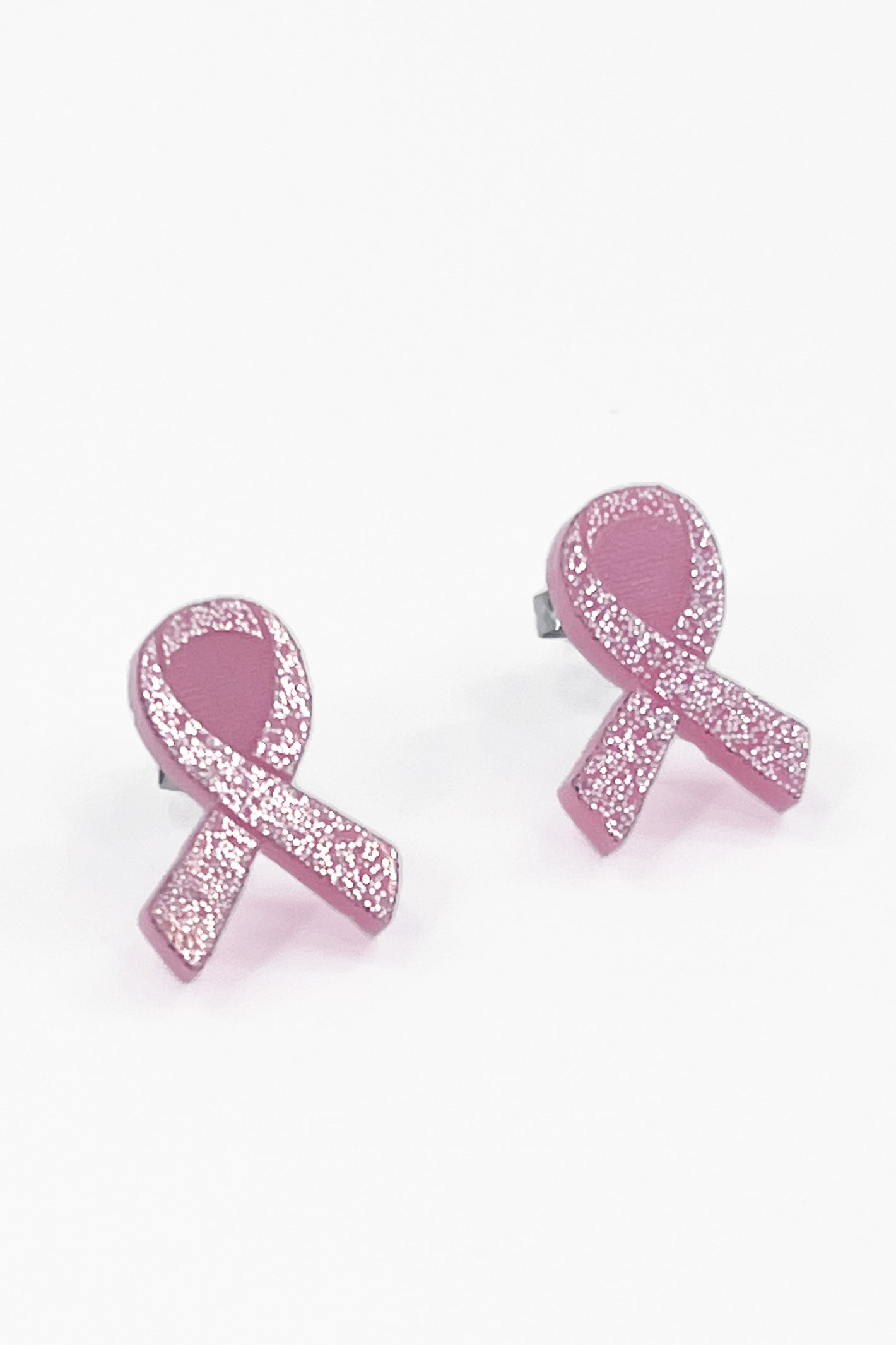 3009 - Light Pink Sparkle Pink Ribbon Earrings