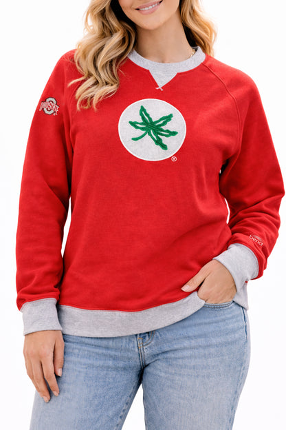 2308 - Ohio State Patchwork Ladies Raglan Mid weight Crew Neck/Red