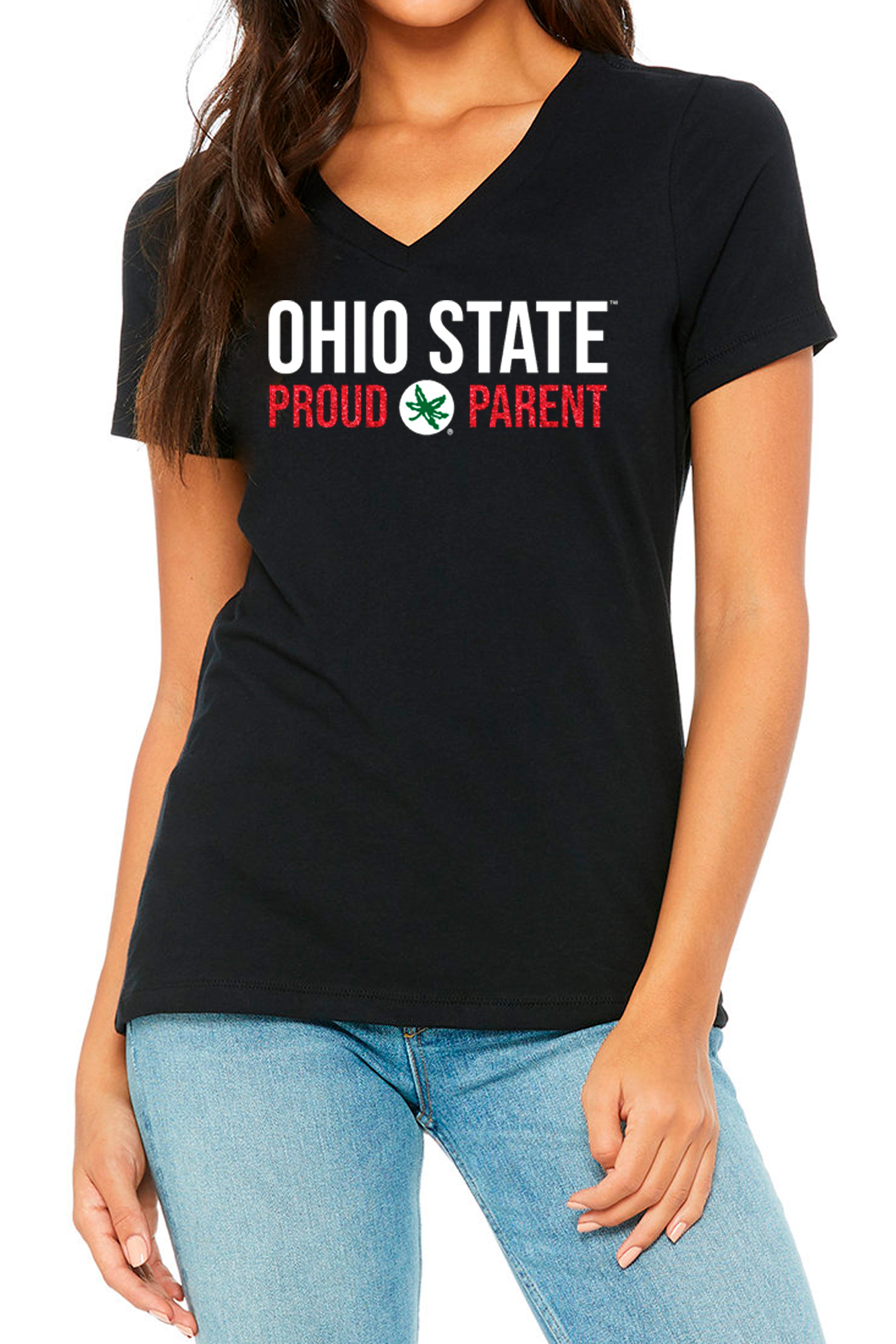 2407 - Women's  Ohio State "Proud Parent" Relaxed V-Neck Tee/Black