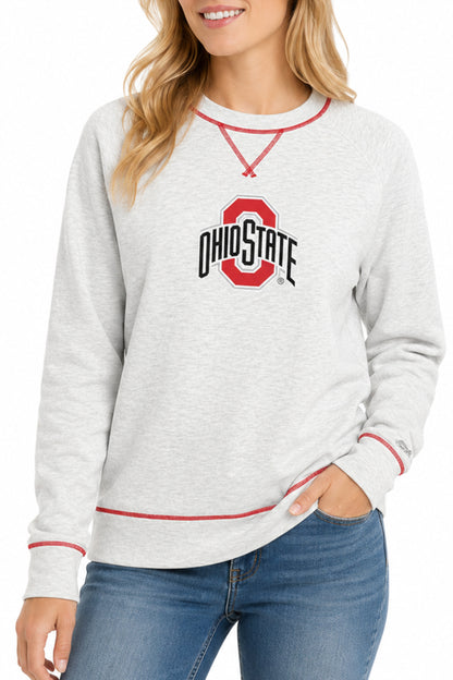 2203 - Ohio State Patchwork Ladies Raglan Midweight Crew Neck/Heather