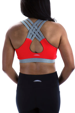 1214 - Ohio State Criss Cross Back Bra/ Red